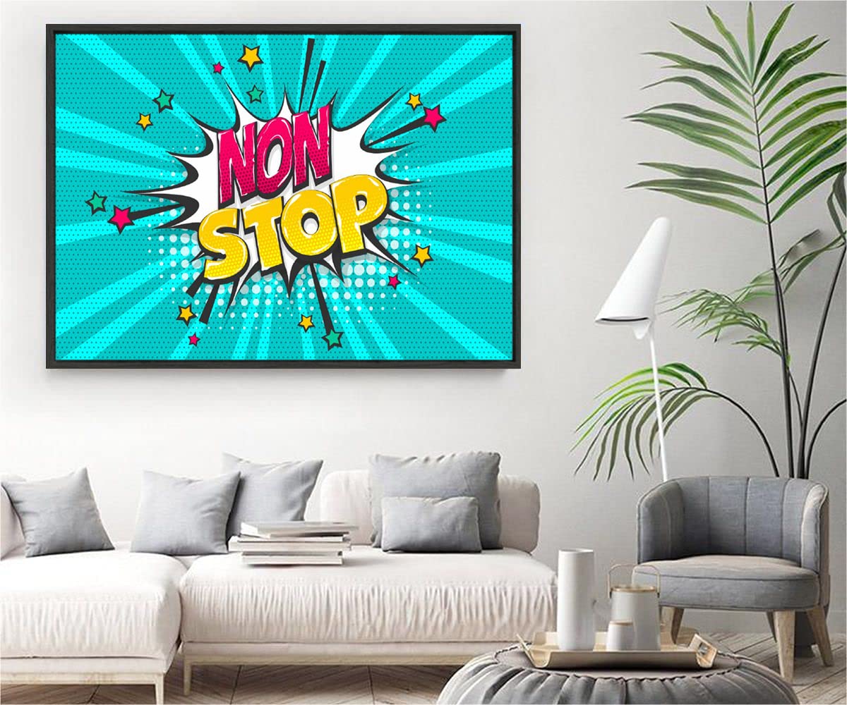 VERRE ART Black Floater Framed Canvas - Wall Decor for Living Room, Bedroom, Office, Hotels, Drawing Room (34in X22in) - Non Stop Quote Illustration