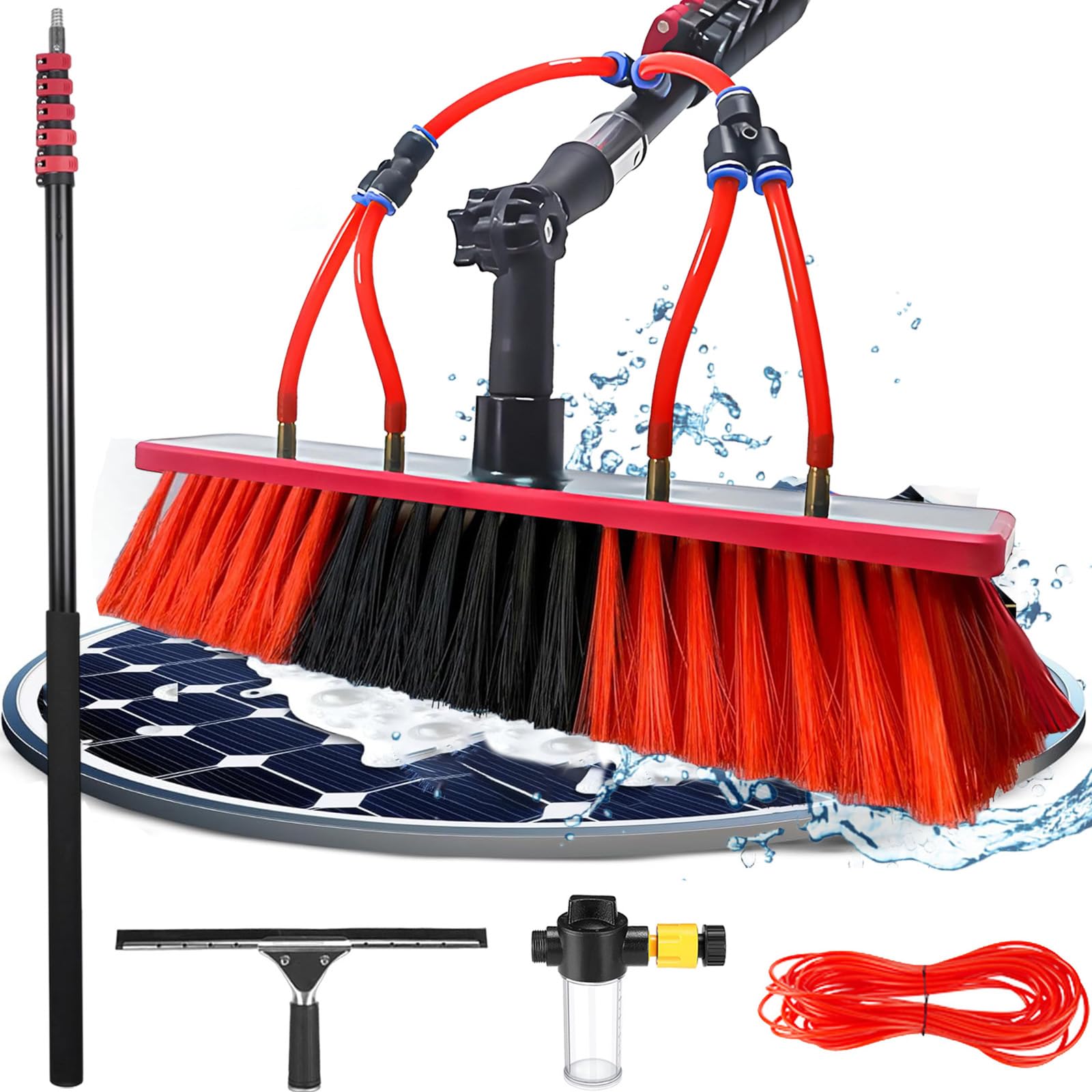 ASerZenith 10.8M Telescopic Window Cleaning Pole With Squeegee & Soap Dispenser, Water Fed Brush For Solar Panel & Window Cleaning - 55Cm Cleaning Kit,35Cm Brush-6M