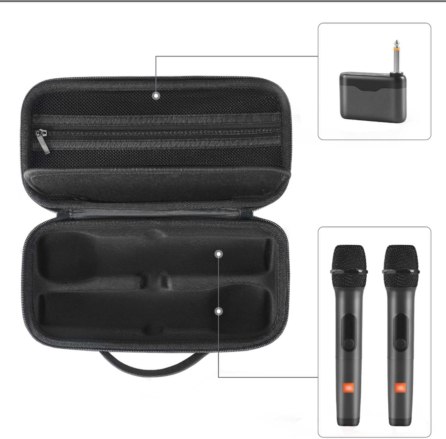 Wireless Microphone Portable Carrying Case Compatible with JBL Wireless Two Microphone System, Dual Mic Hard Bag Suitable for Travel and Home Storage (Charcoal Black) - Image 2