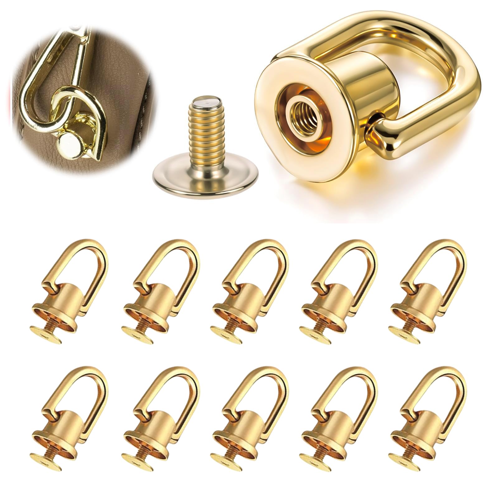 12 Stück Bronze D-Ring Knöpfe Mit Schrauben – Kugelkopf-Nieten Für Lederarbeiten, Gürtel, Taschen Und DIY