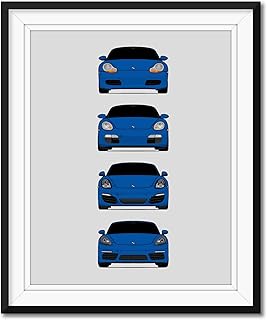 Porsche Boxster Generations Inspired Poster Print Wall Art Handmade Decor of the History and Evolution of the Boxster 986, 987, 981, 718 (Unframed)