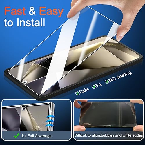 Miniatura 5 de Paquete de 3+3 Protector de pantalla para Samsung Galaxy S24 Ultra, vidrio templado 9H, compatible con huellas dactilares ultrasónicas, compatible