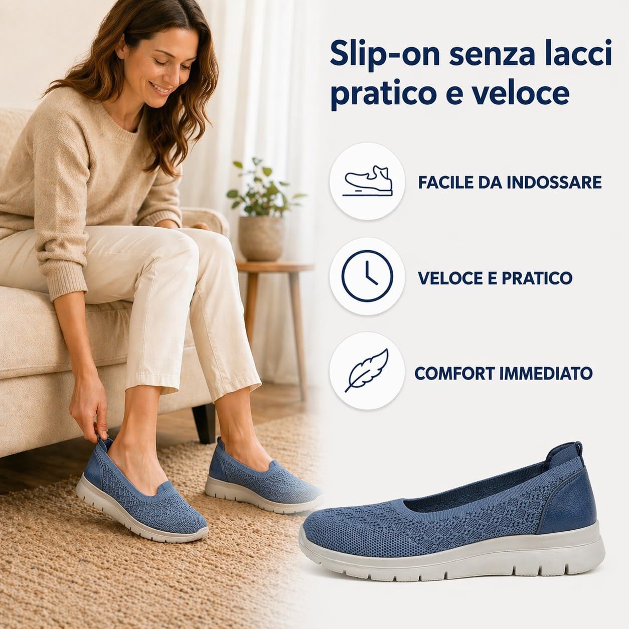Scarpe Donna Comode Slip On Sneakers Leggere Traspiranti Senza Lacci, Ideali per Camminare e Uso Quotidiano - 5