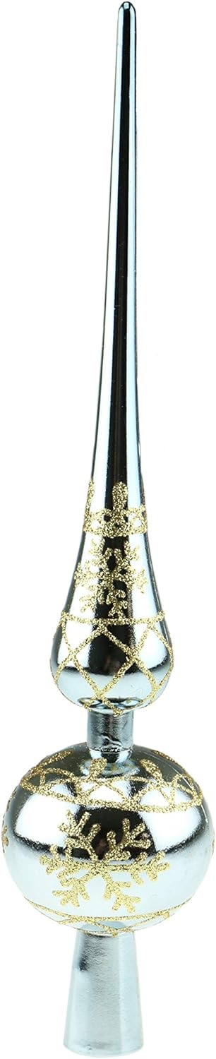 Clever Creations Christmas 11 Inch Ariadne Tree Topper Shiny Decoration, Glitter Treetop Holiday Home Décor, Silver