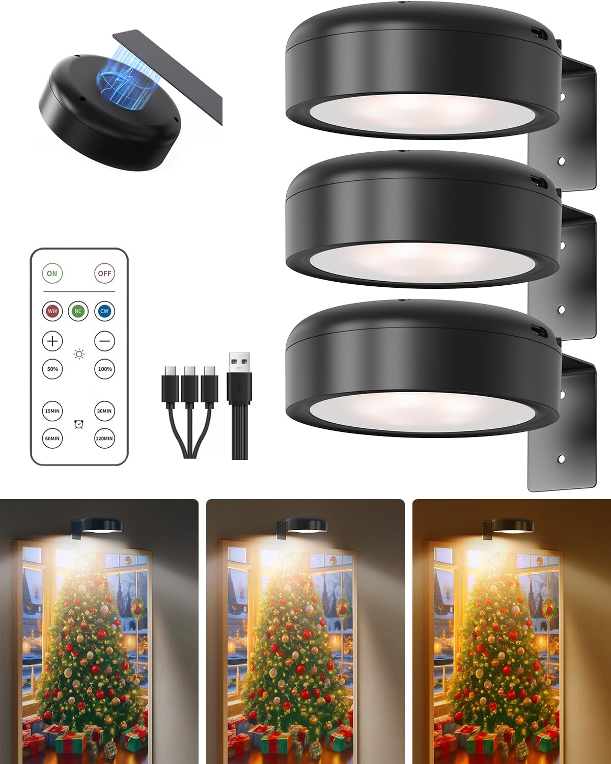 UNIWA Picture Lights for Wall, Mothers Day Gifts, Rechargeable Light with Remote, 3 Modes Lighting Art Display Magnetic Lamp for Frame Painting, Dimmable Timer Wireless Wall Sconce Decor