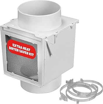 Deflecto Extra Heat Dryer Saver Compatible with 4 inch Transition Ducts | Includes 2 Durable 4 inch Plastic Clamps | Moisture Control, Saves Energy and Reduces Heating Costs Efficiently - White