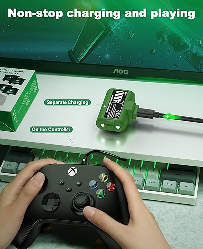 Miniatura 5 de Paquete de baterías recargables para Xbox OneXbox Series XS, 2 x 4800mWh Xbox One Controller Baterías Kit de juego y carga con 4 cubiertasTipo-C