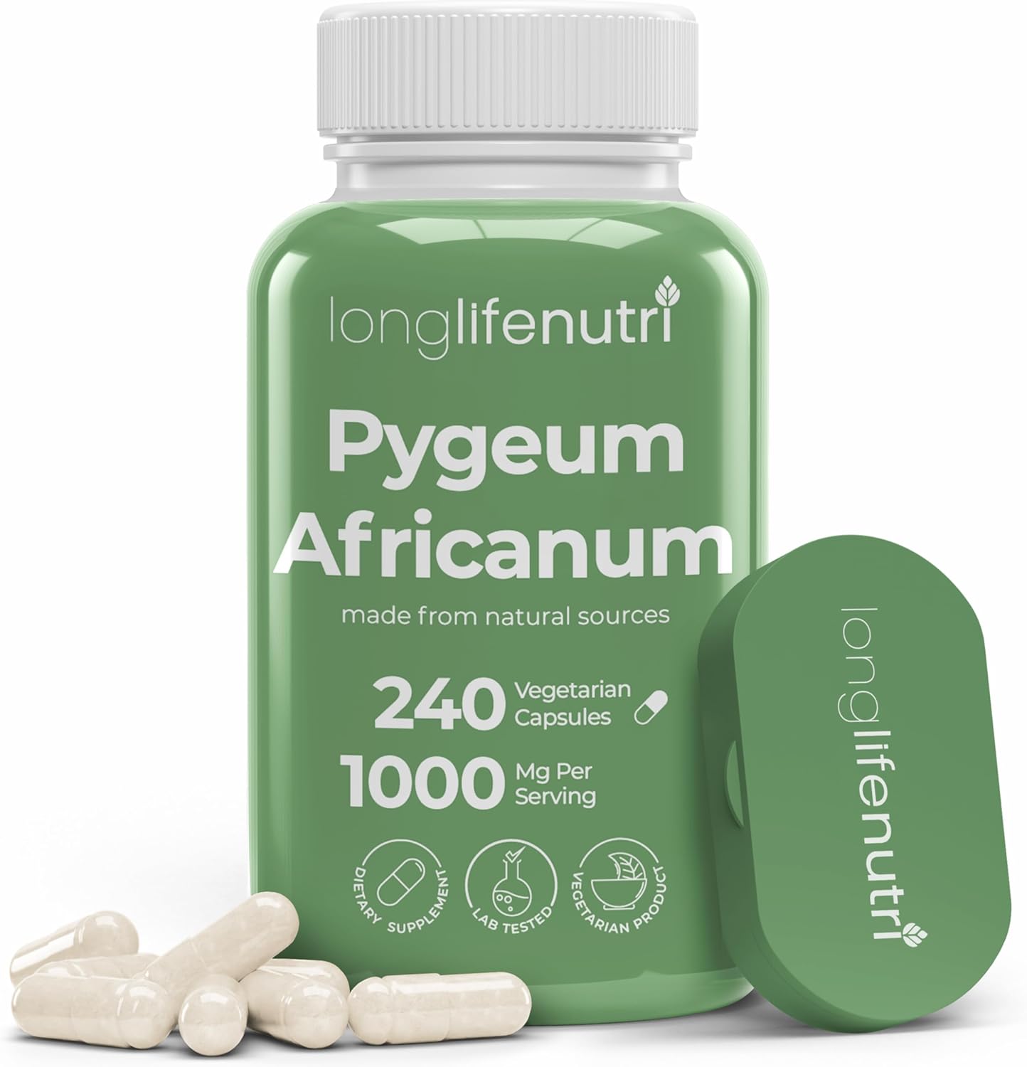 LongLifeNutri Pygeum Africanum Bark Extract, 240 Vegetarian Capsules for Prostate Health Support & Daily Wellness, 1000mg per Serving, Made in USA