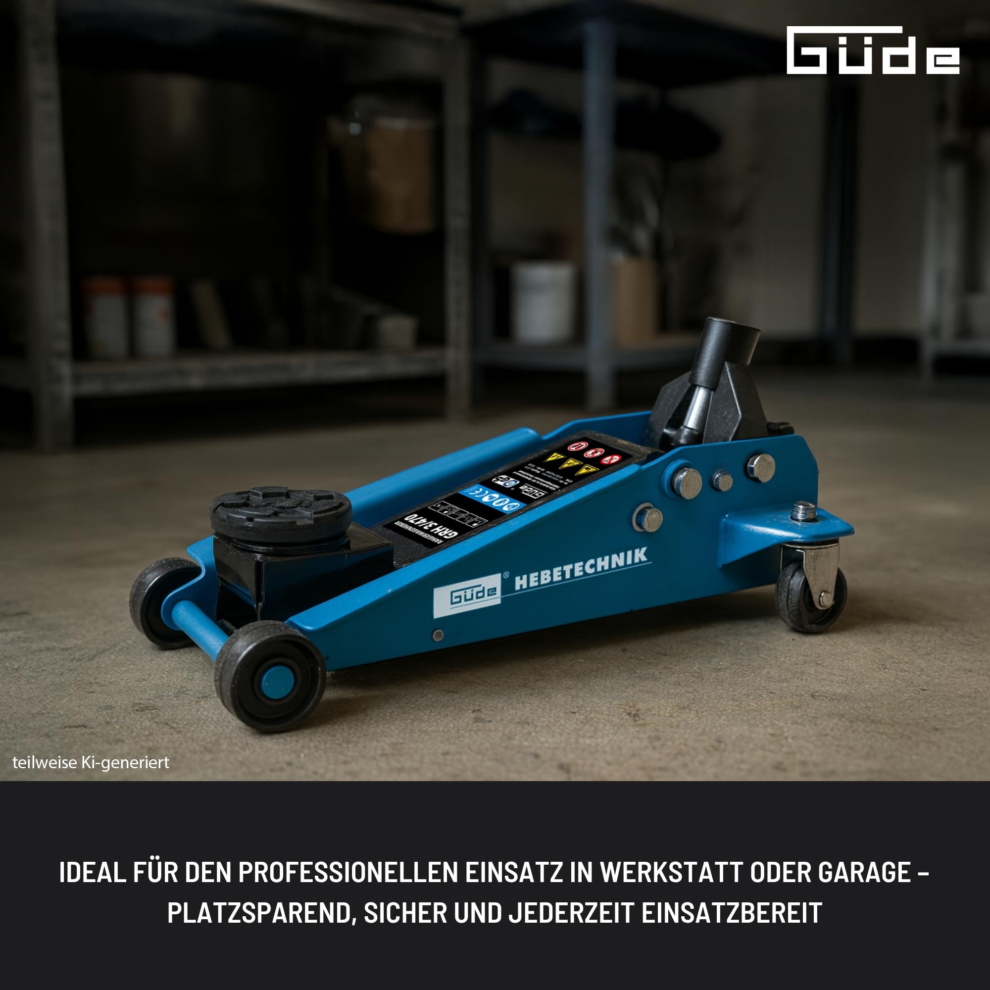 Güde GRH 3/470 Rangierwagenheber 3 Tonnen Hubkraft 11 cm Lastteller 13-46,5 cm Hubhöhe 360° Lenkrollen