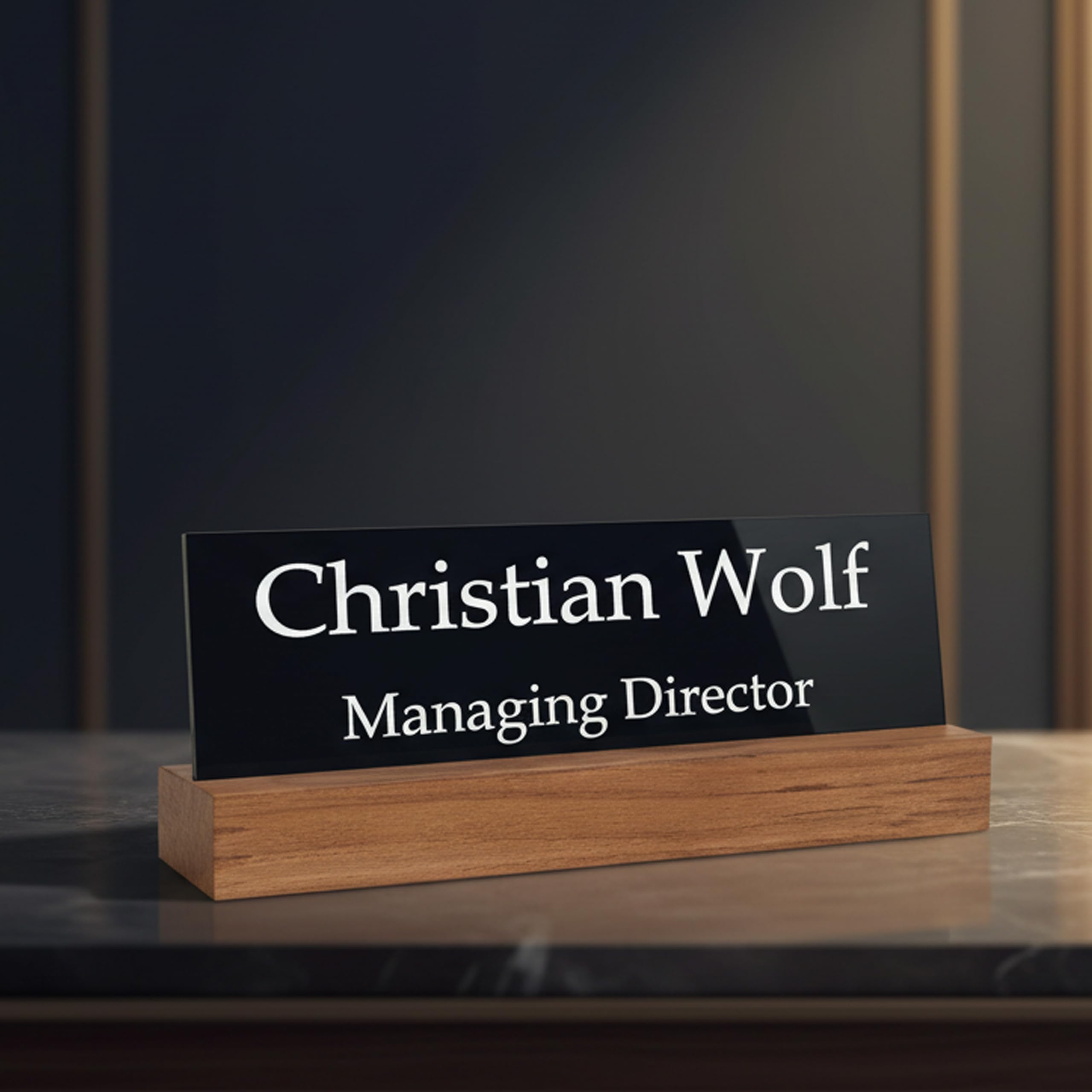 Customized Desk Name Plate with Wooden Base | Personalized Office Table Name Plate | Black Acrylic (Model 1)-image-27