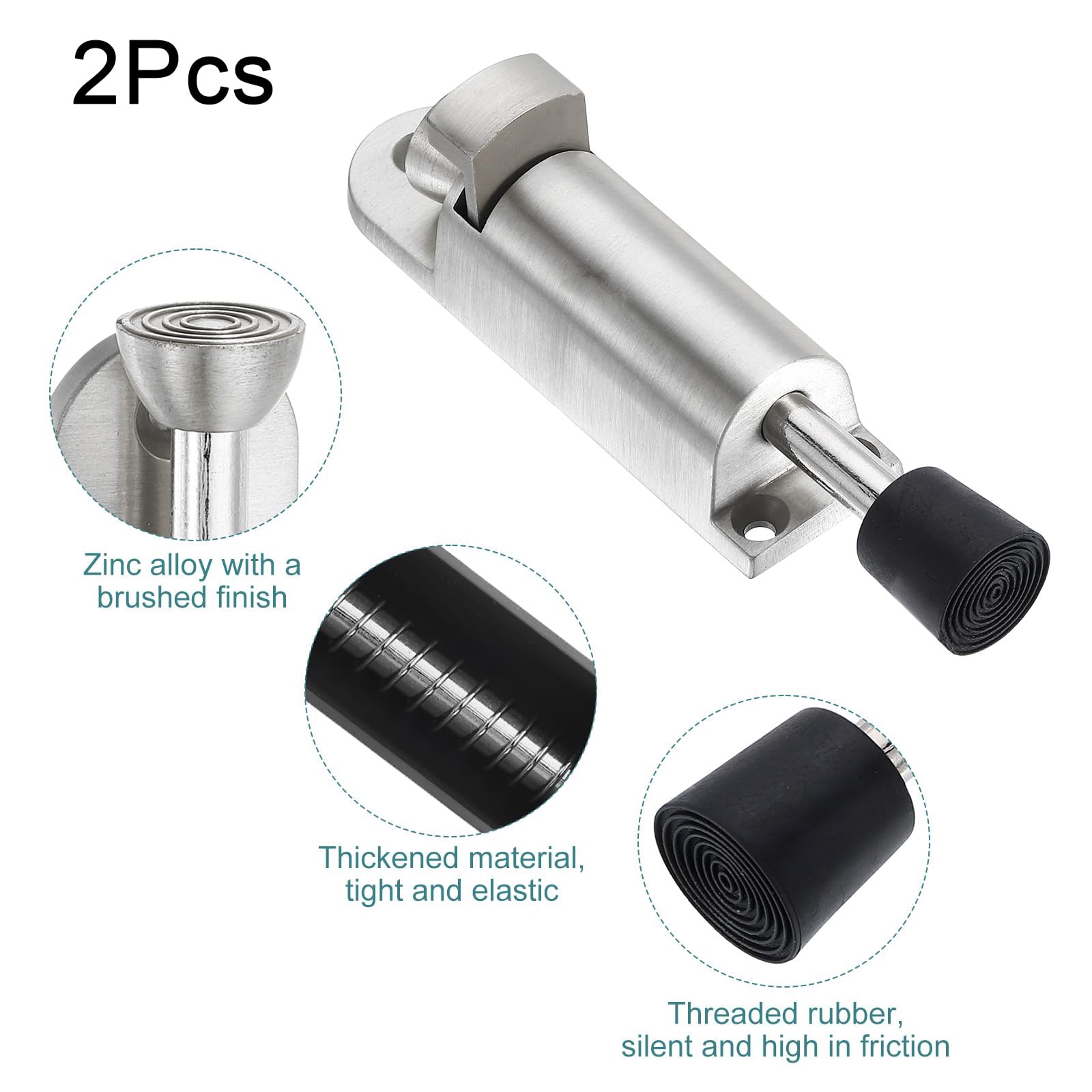 TA-VIGOR 2pcs 114mm/4.49" Spring Loaded Kickdown Door Stopper with Non-Slip Rubber Foot - Image 2