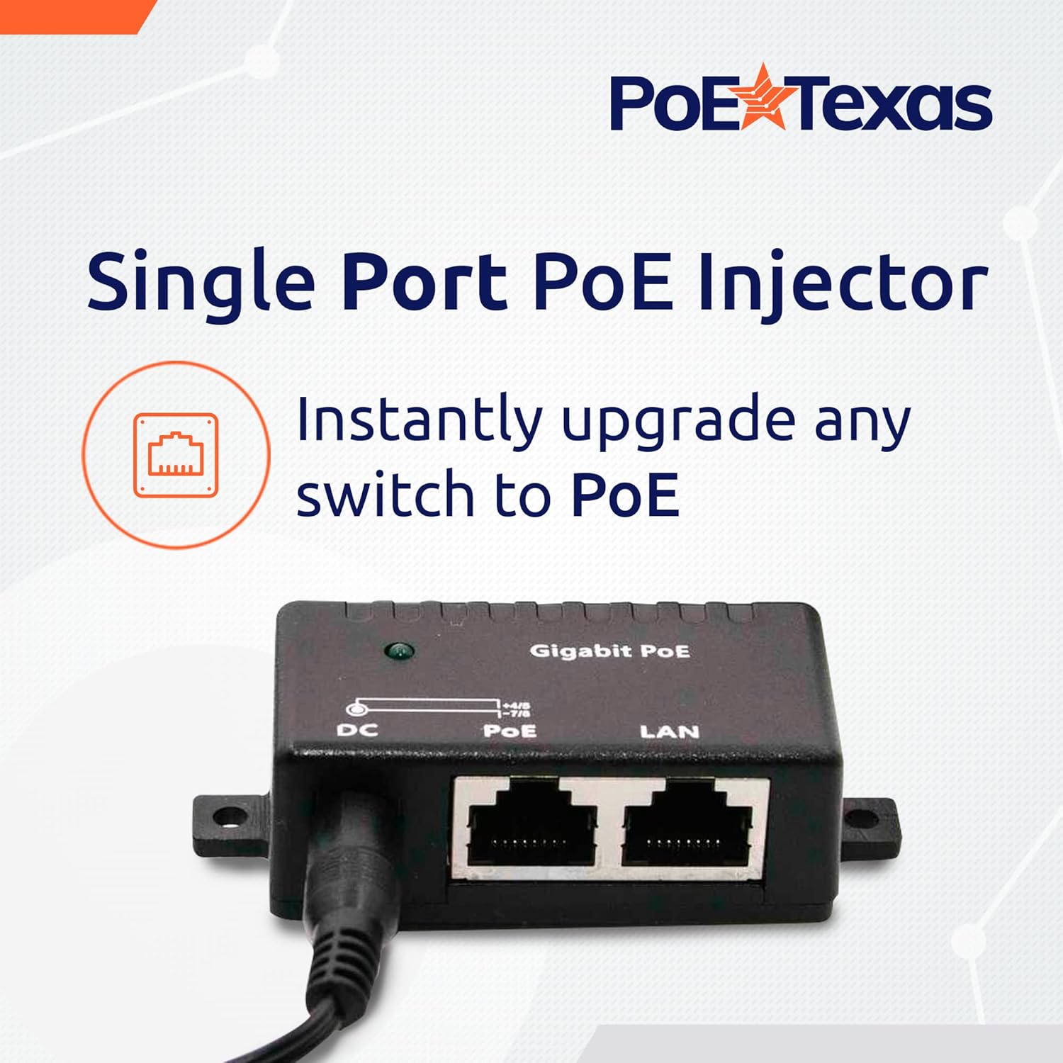 Poe Texas PoE Injector - Single Port Power Over Ethernet Passive PoE Adapter - 10/100/1000 Gigabit Data - Includes 48V 15W Power Supply - Wall Mounting Plug & Play for Home Office, VoIP Phone, WiFi AP