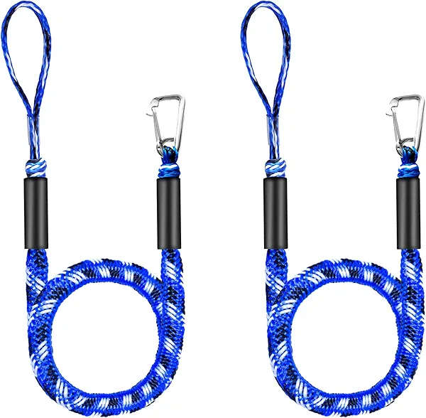 2 Pcs Boat Bungee Dock Lines,Boat Rope 4 Feet Mooring Rope for Docking Stretches to 6 Feet, Mooring Line Accessories Docking Ropes PWC Dock Ties for Boats with a Hook (Blue and White)
