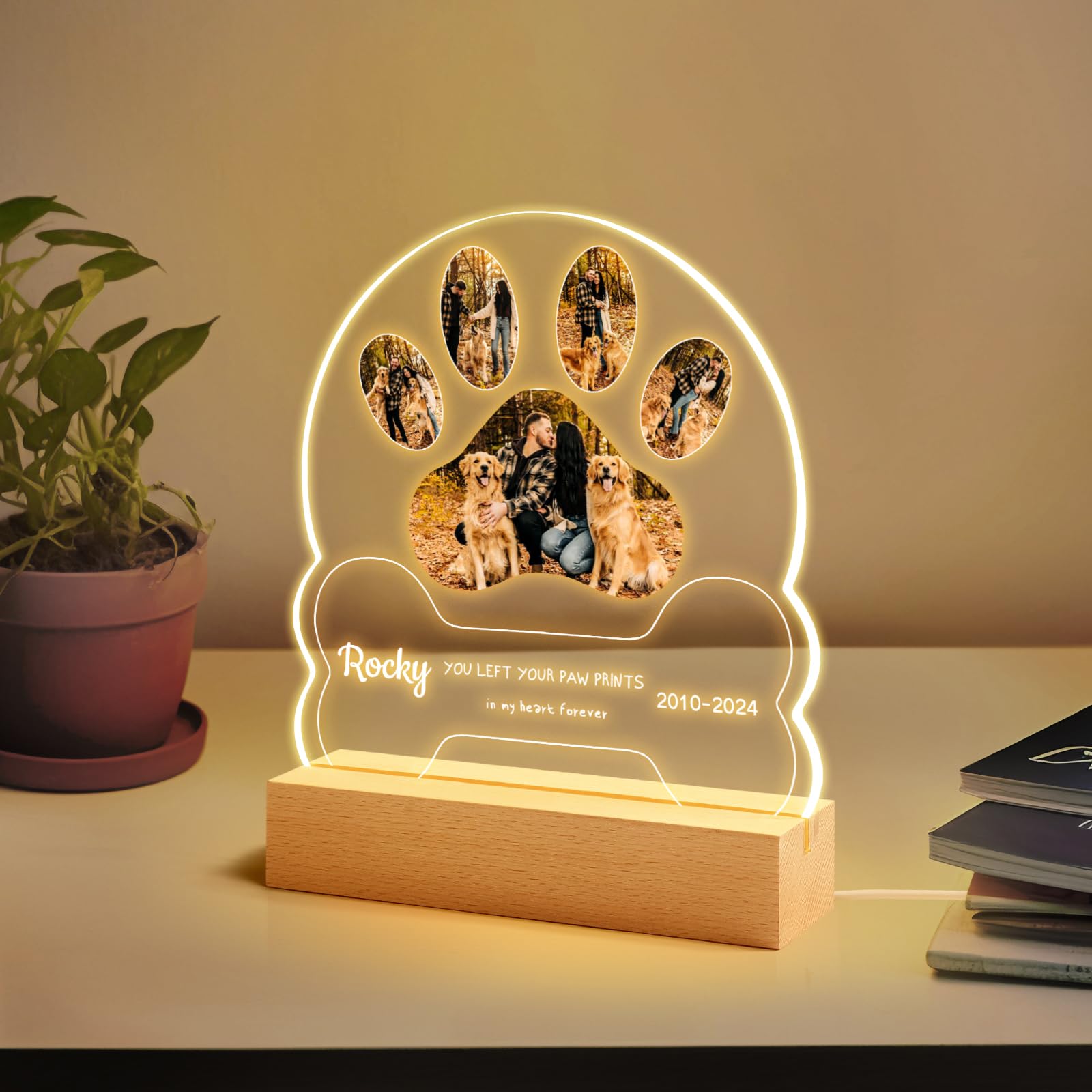 NIBESSER Personalised Dog Memorial Gifts, Dog Memorial Gifts for Loss of Dog in Memory of Pet Night Lights Custom Acrylic Plaque Cat Photo Frame Pet Sympathy Gift