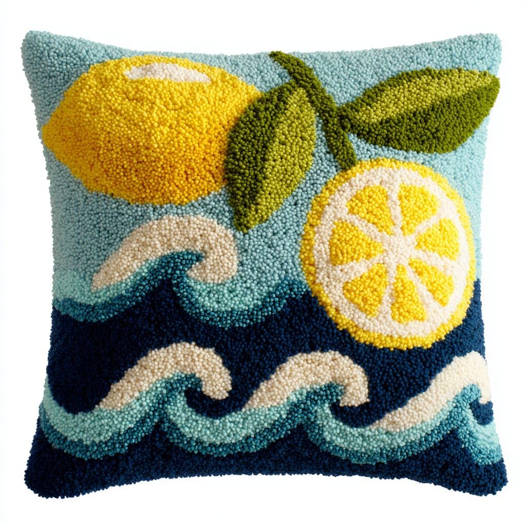 Wallustrioaw Latch Hook Cushions-F Latch Hook Cushion Kits,Ocean And Lemon