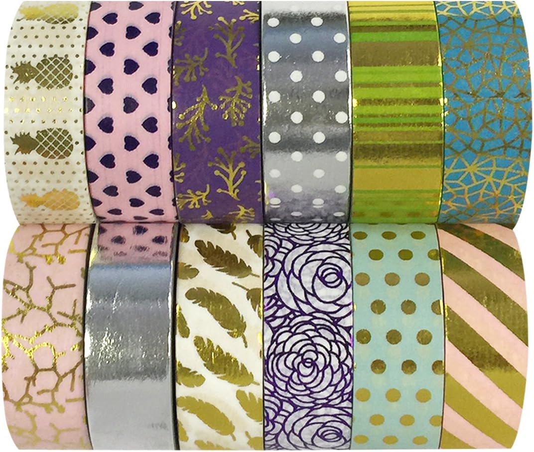 allydrew Washi Tapes Decorative Masking Tapes, Set of 12, ADSET61