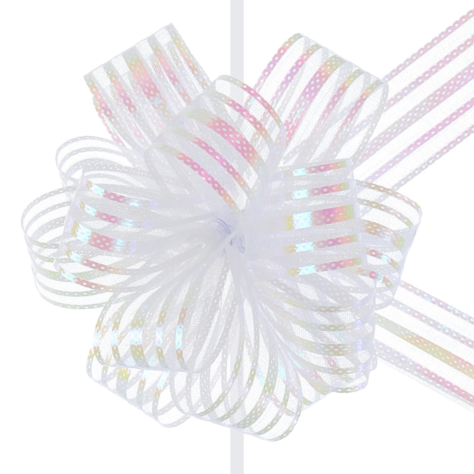 TA-VIGOR 5Pcs 4 Inch Large Organza Pull Bows, White Chiffon Gift Wrapping Ribbon Bows for Weddings, Gift Baskets, Presents, Christmas and Valentine’s Day Decorations