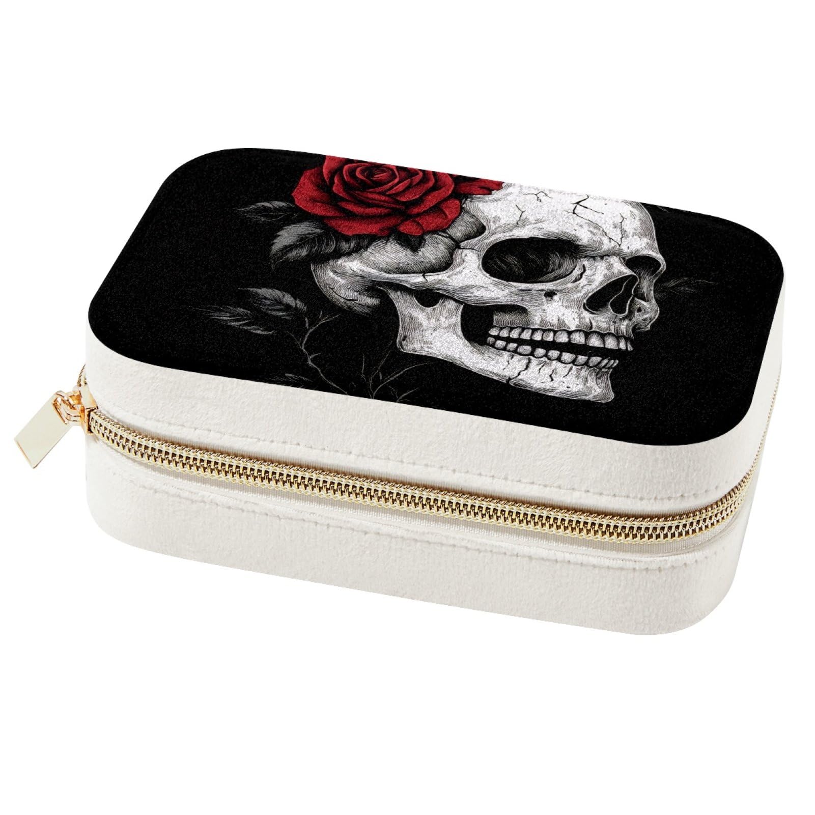 Boîte à bijoux portable tête de mort pour voyage et rangement bagues