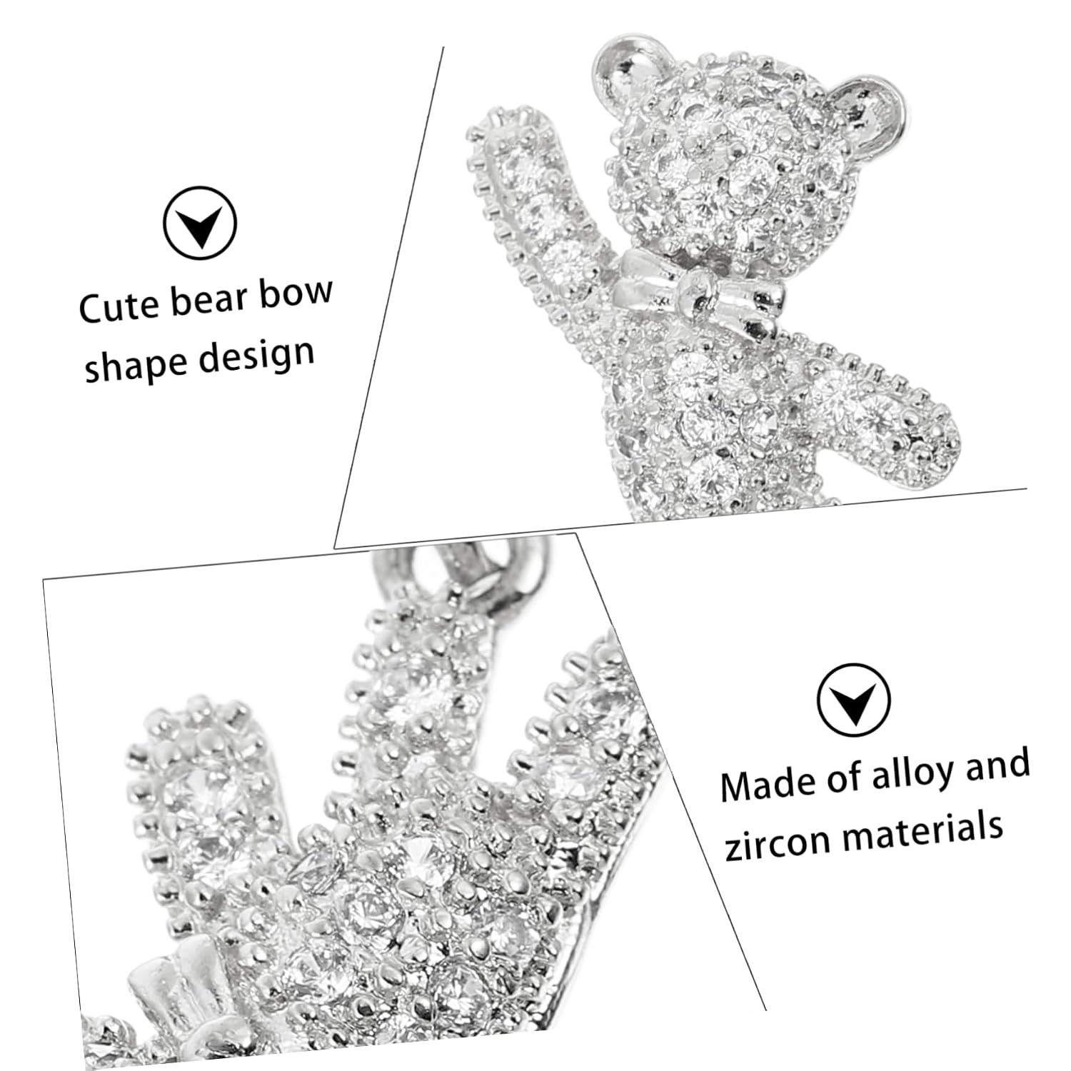 Mikinona 5Pcs Kawaii Bow Nail Art Charms Cute Glitter Rhinestone Nail Studs for Manicure Decoration Bear Shaped Design for DIY Designs