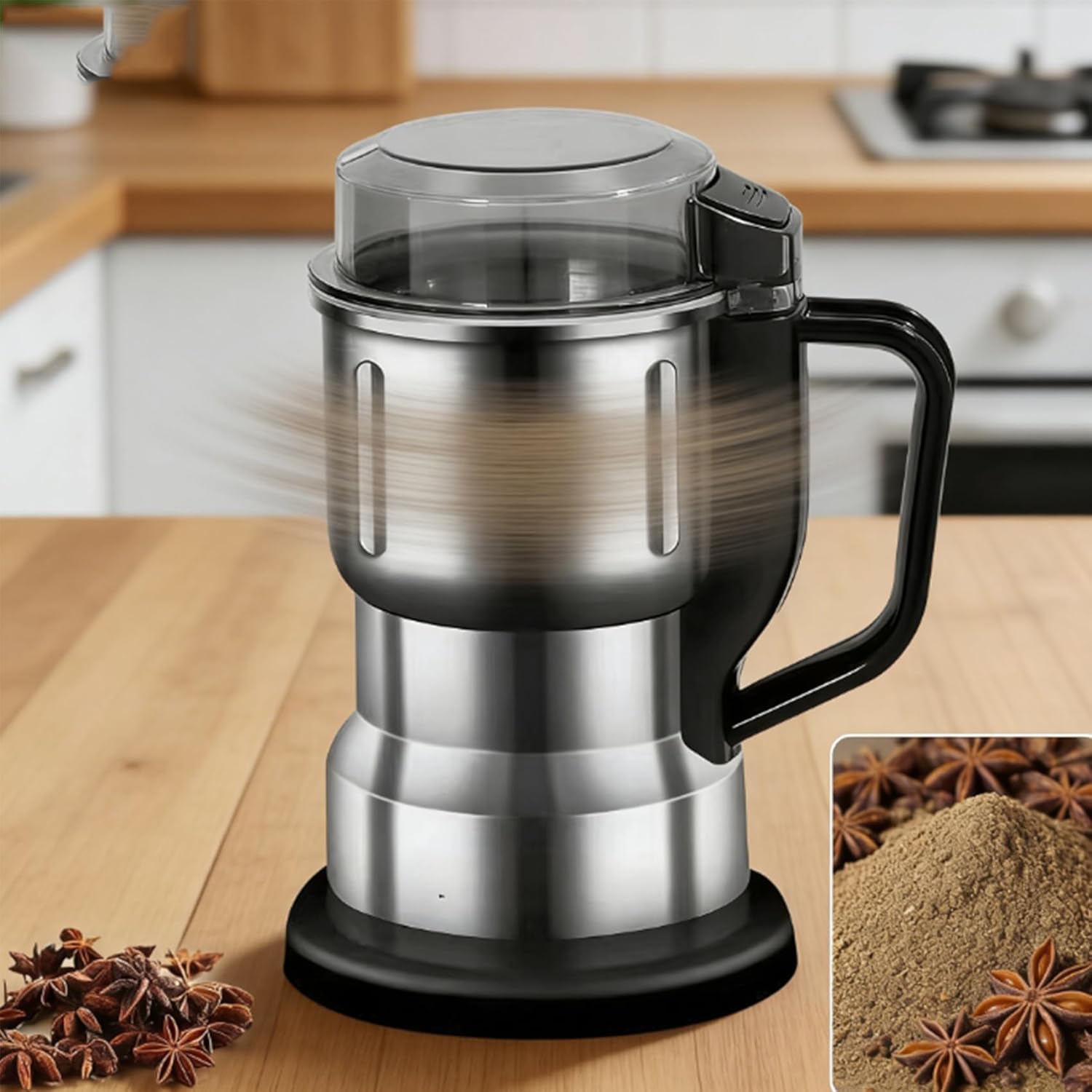 Portable Spice Grinder with Large Capacity Thickness Adjustable Powder Machine Wall Breaking Mill for Herbs, Coffee Beans, Nuts(Bring 5 Sets of Knives)