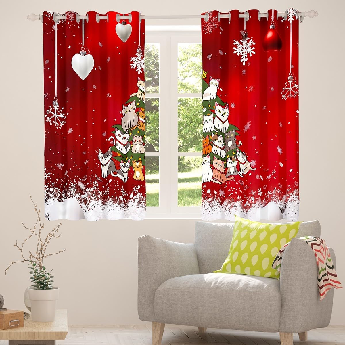 Feelyou Merry Christmas Blackout Curtains Funny Cat Darkening Drapes for Bedroom Living Room Decor Xmas Theme Thermal Insulated Shades Window Treatments, 2 Panels 42 x 90 Inch image 4