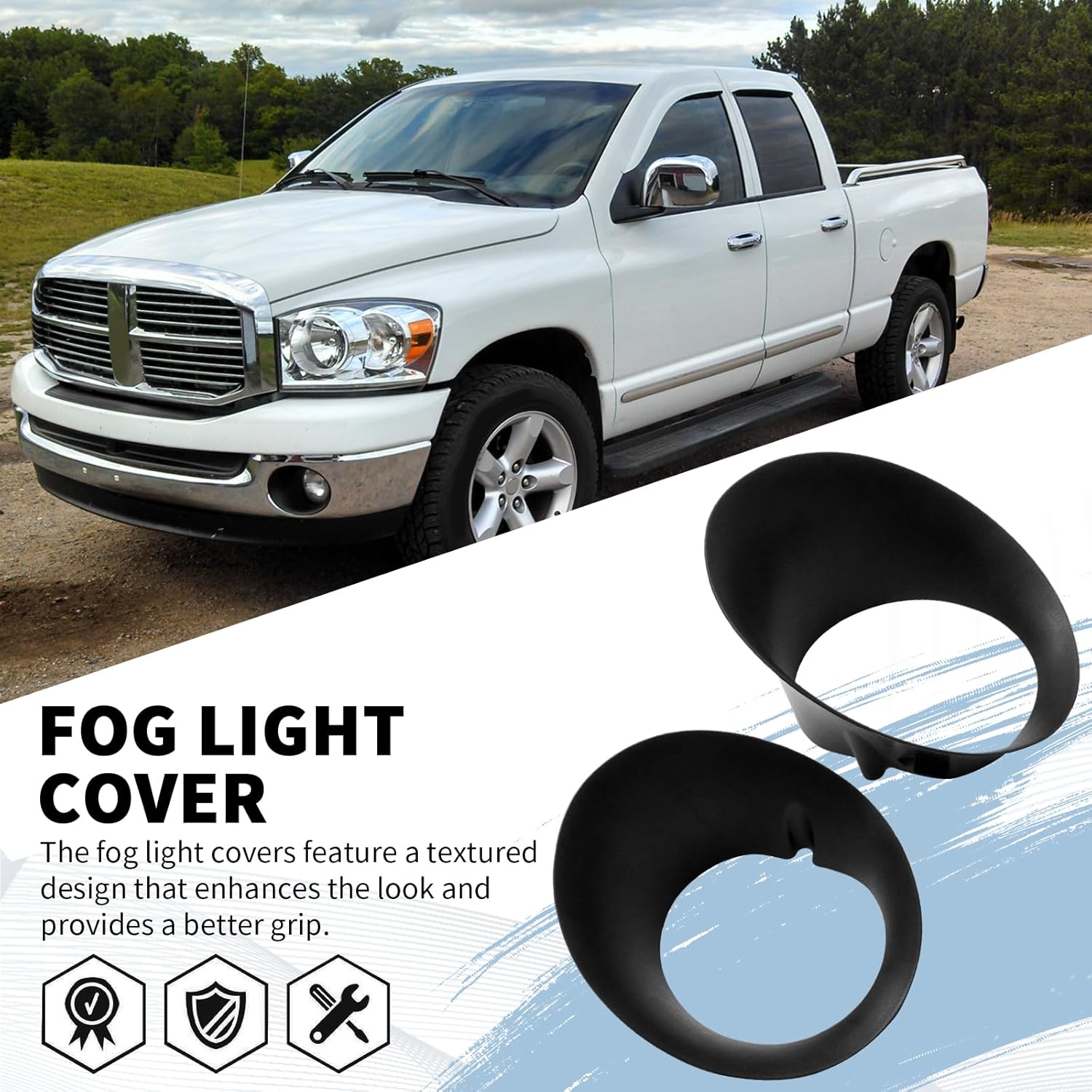 Hoypeyfiy 1 Pair CH2598101 Fog Light Cover, Replacement for Dodge Ram 1500 2500 3500 2002-2009, Replaces CH2599101 55077239AD 55077238AD Driver and Passenger Side