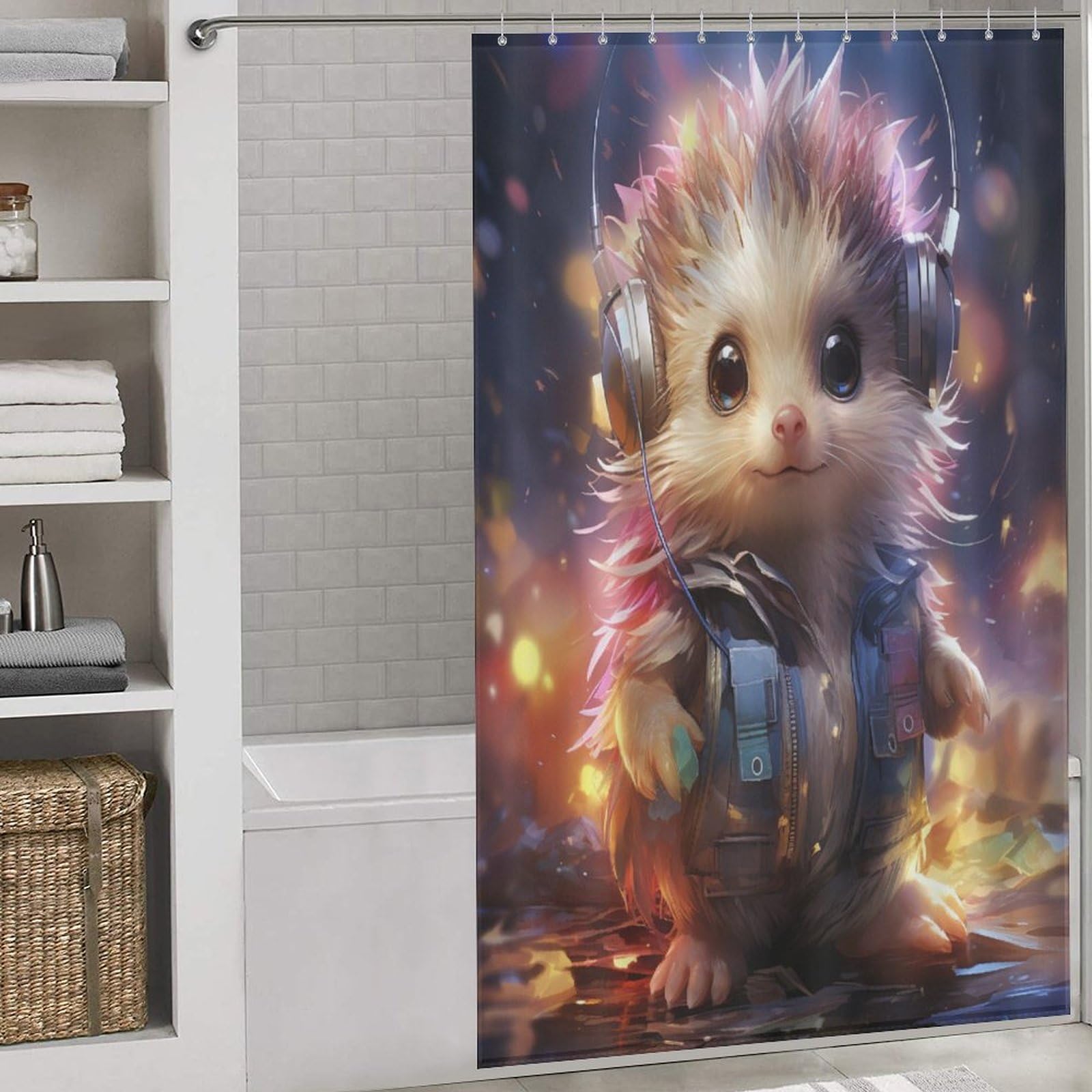 Rideau de douche hérisson en polyester imperméable 140x183cm pour baignoire de maison