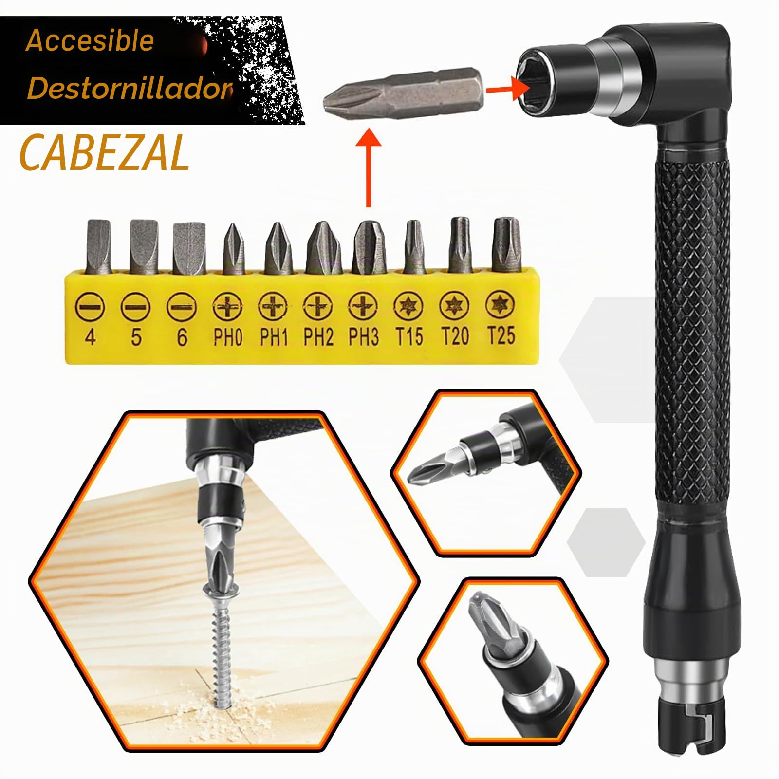 Juego de 20 piezas de accesorios de ángulo de 105° para destornillador, accesorio de ángulo con extensión, accesorios para destornillador inalámbrico, eje flexible para taladro angular