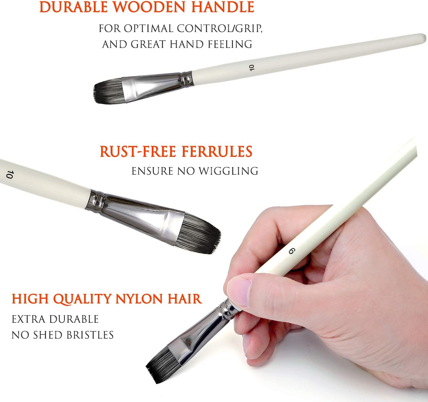 DUGATO Artist Paint Brushes Set 10pcs for Acrylic Oil Watercolor Gouache Paint by Numbers, Art Face and Body Professional Miniatures Painting Kits with Anti-Shedding Synthetic Nylon Tips Paintbrushes