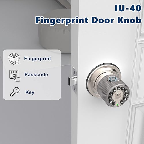 Miniatura 2 de Pomo de puerta de huellas dactilares con teclado y llave, cerradura digital biométrica inteligente con programación de navegación por voz, mango