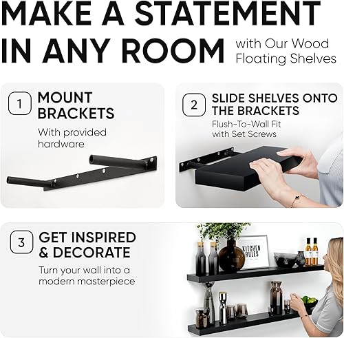 Vista 33 de Homeforia Estantes flotantes de madera de 36 pulgadas, estante flotante grande de madera natural maciza de alta gama de 36 pulgadas, estantes