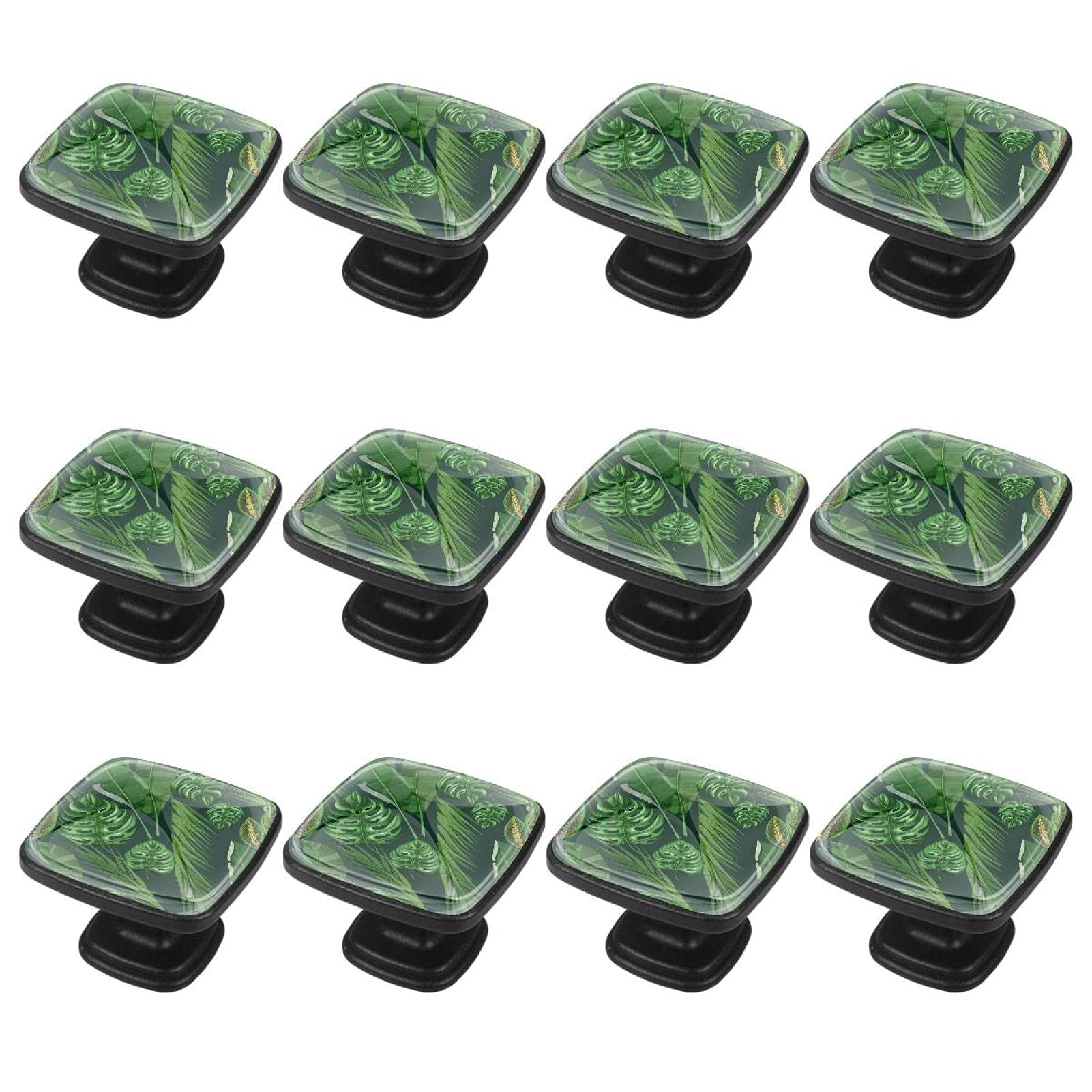 Boutons de tiroir en verre lot de 12 poignées d'armoire motif feuilles de bananier