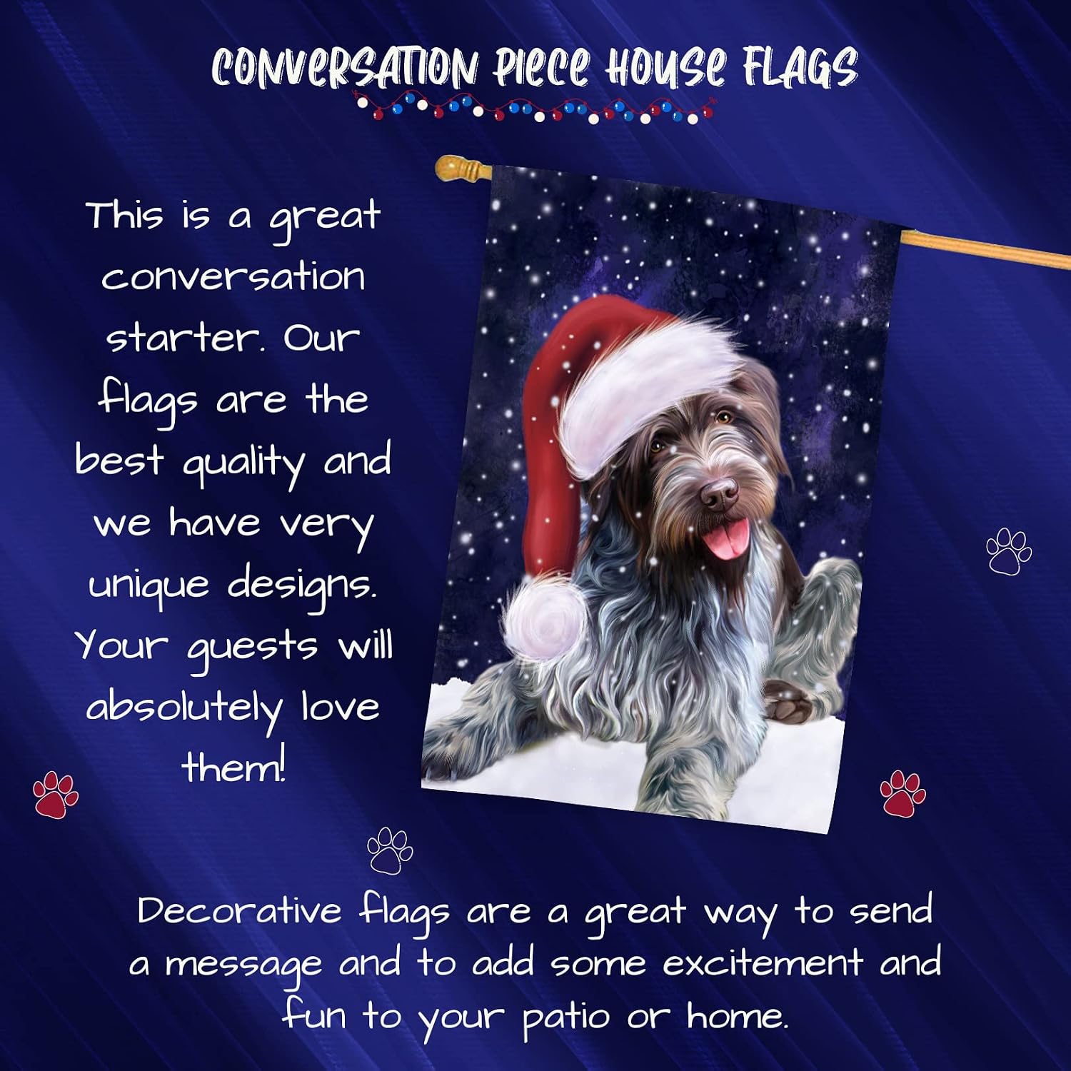 Doggie of the Day Wirehaired Pointing Griffon Dog House Flag - Christmas Let it Snow - Outdoor Double Sided Pet Home Garden Decor 28"w x 40"h, HFLG61135