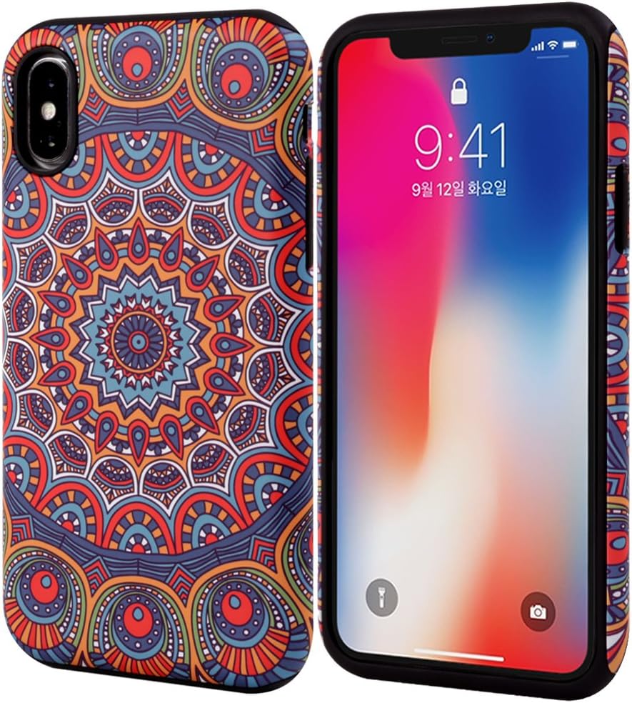 iPhone Xs Case, Arabic Pattern Slim Dual Hard Case [Shockproof] [Dual Layer] [Drop Protection] Fashion Design Pattern for Apple iPhone Xs - Arabic Indian