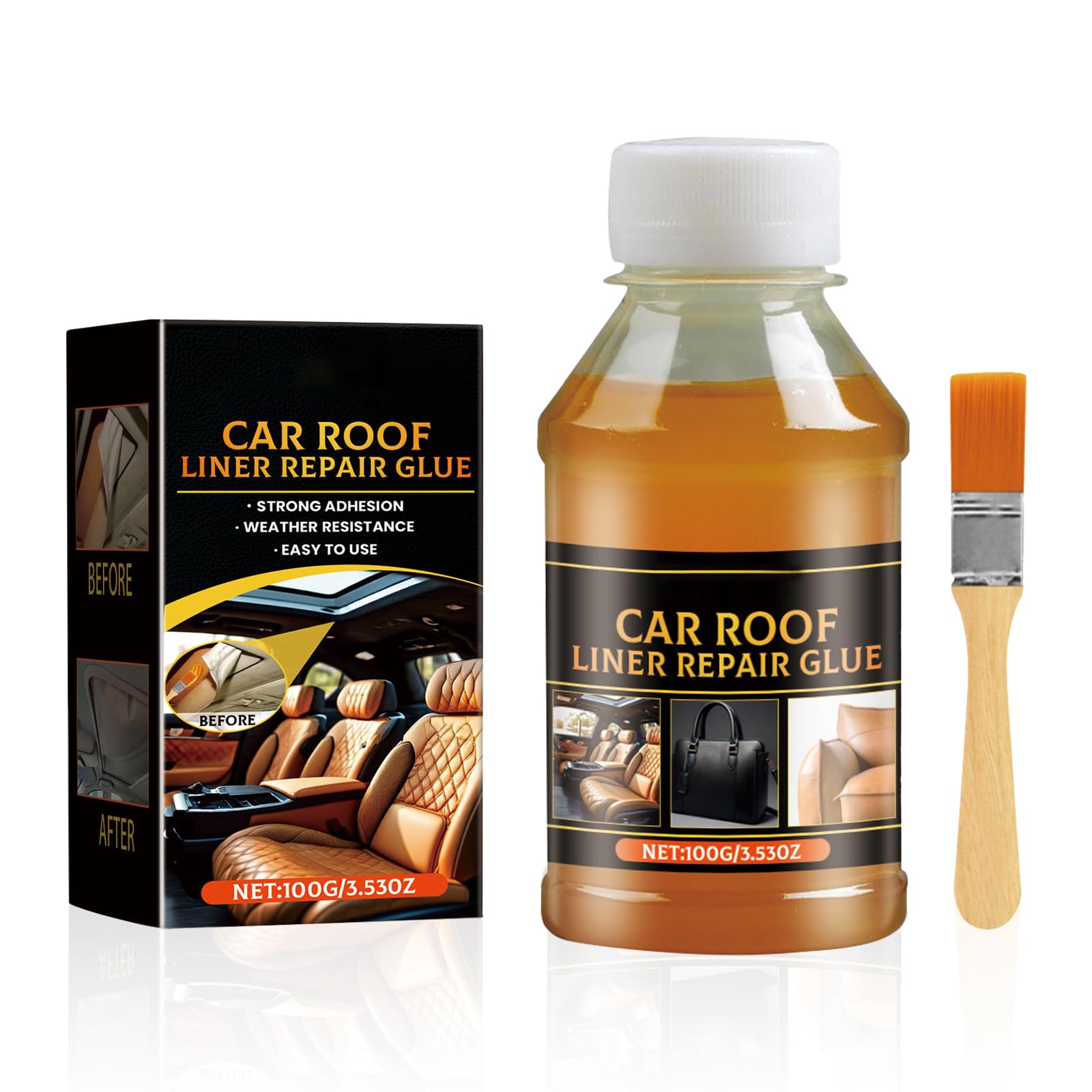 100 ml Headliner Repair Glue, Adesivo di Riparazione per il Cielo dell'auto,Colla per Riparazione del Cielo dell'Auto Adesivo Potente per Tessuto e Interno,per Tutti i Tipi di Pelle, con Pennello