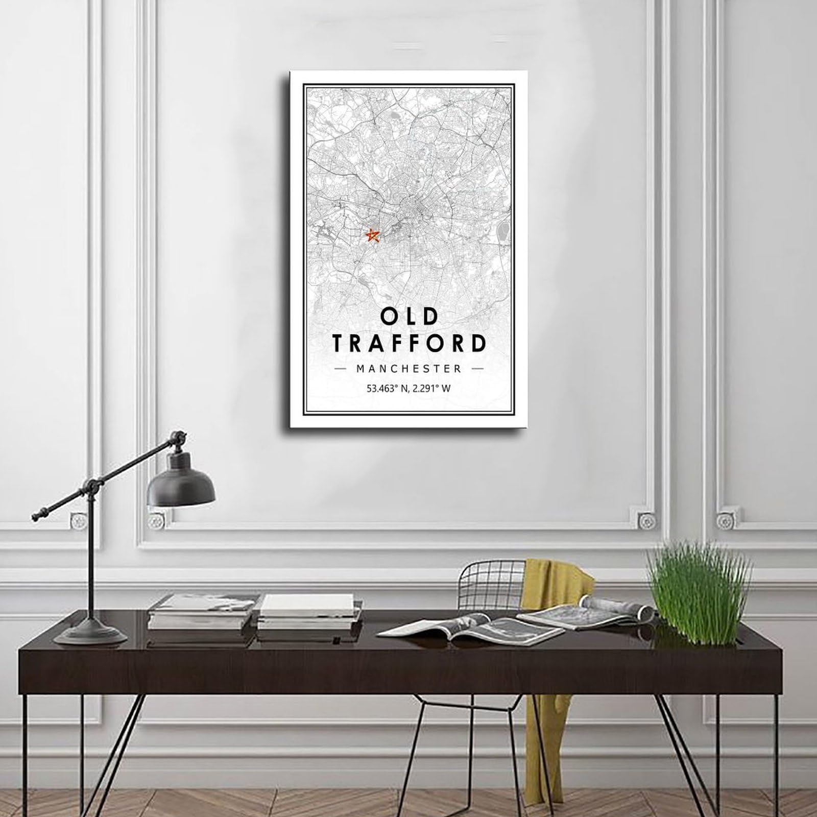 PHTHDB Poster su tela con mappa del vecchio Trufford Manchester, motivo: squadra di calcio minimal, decorazione per la casa, idea regalo
