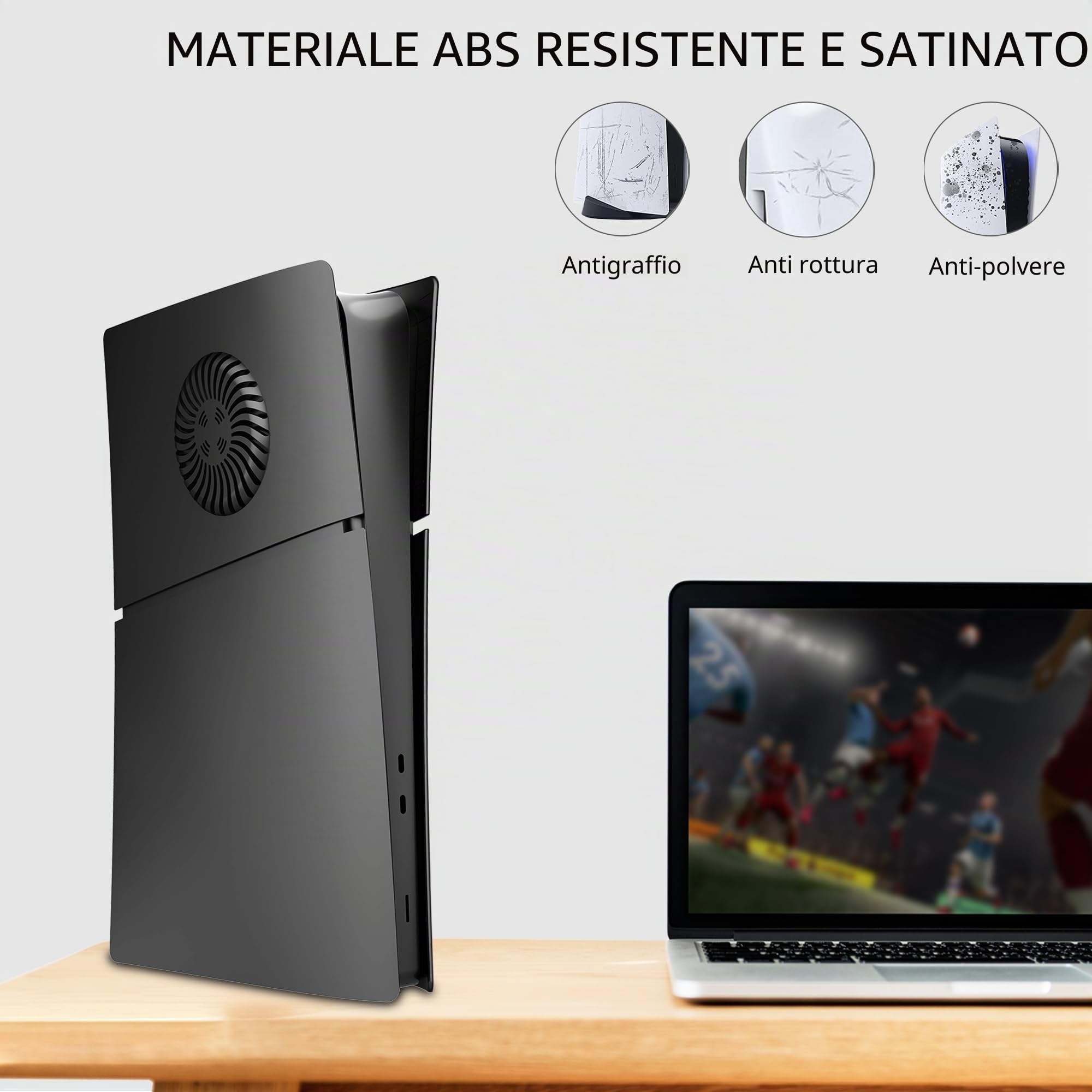 DOBEWINGDELOU Faceplate per PS5 Slim Digital Edition con prese d'aria e filtro antipolvere, pannelli di copertura per console Face Plate ABS antipolvere di ricambio laterale accessori custodia nera