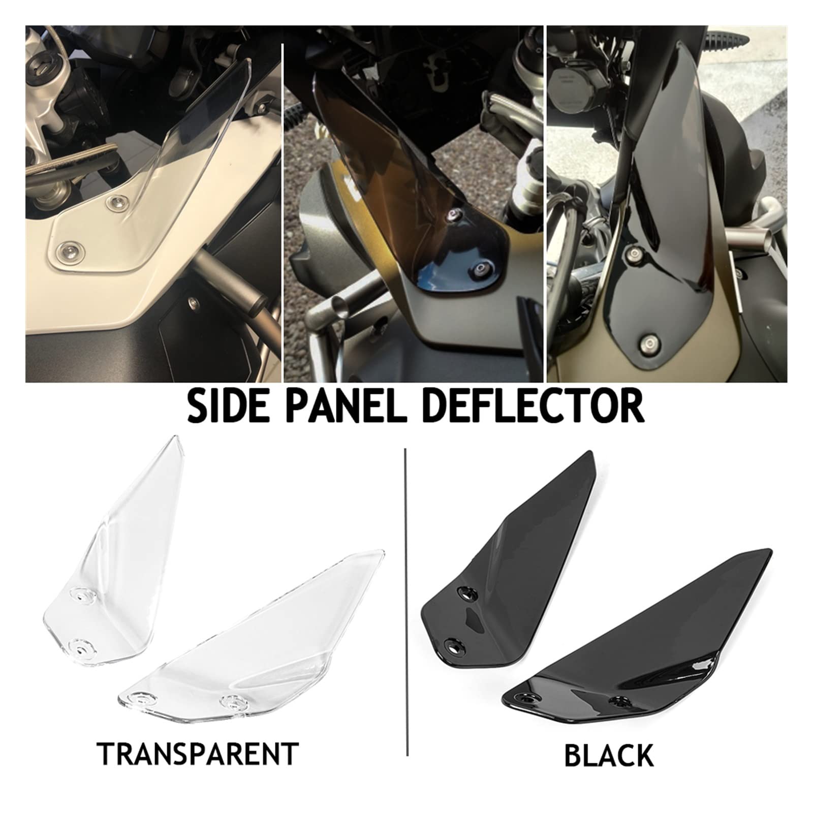 Zhaomystic Pare-Brise Latéral Déflecteur Vent Panneau Pare-Brise pour BMW R1200GS / R1250GS (Noir, Clip-on, Motocyclette, Moderne)
