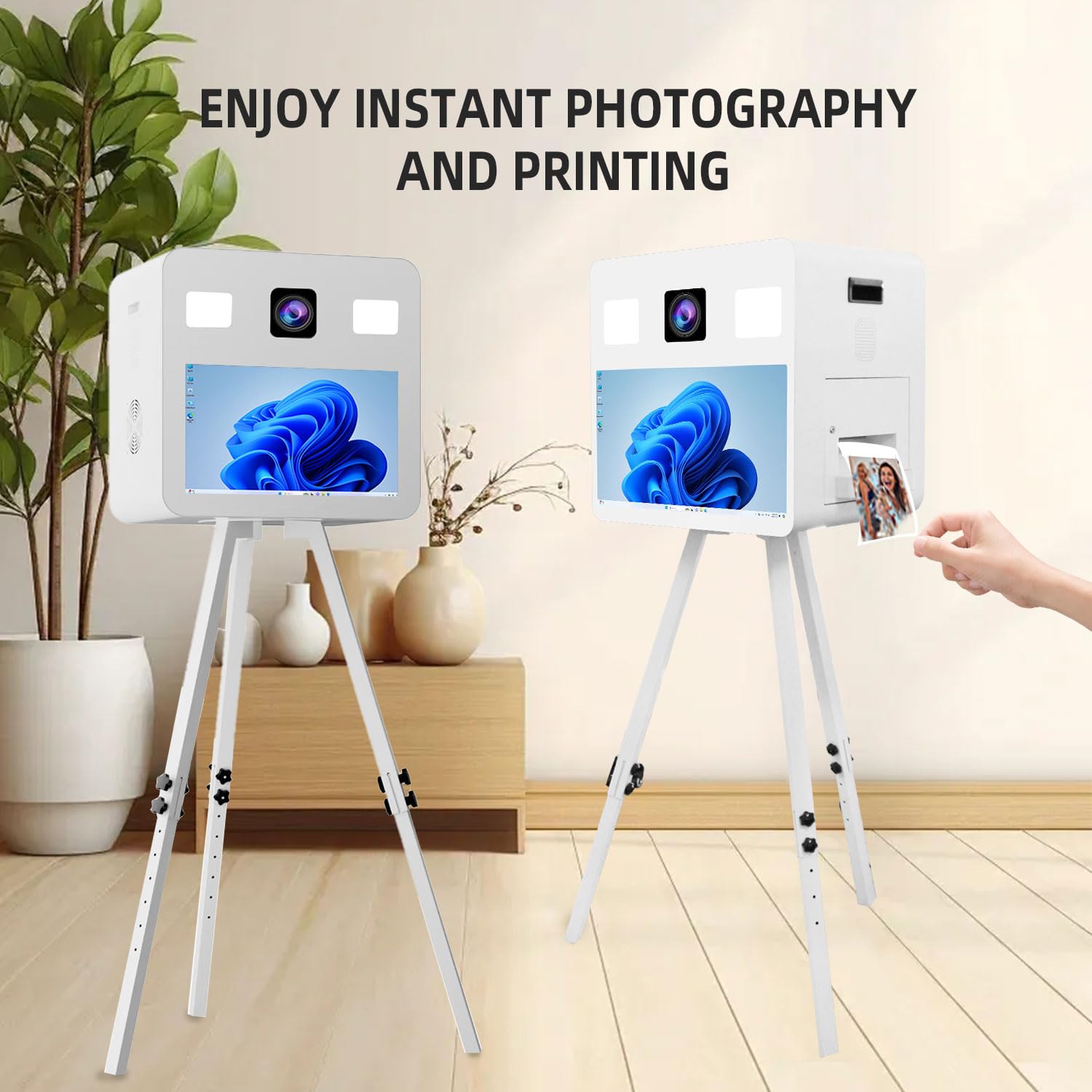 Statyw DSLR Photobooth Machine z ekranem dotykowym 54.6 cm, regulacja wysokości, do selfie weselnych (biały, pełny zestaw)