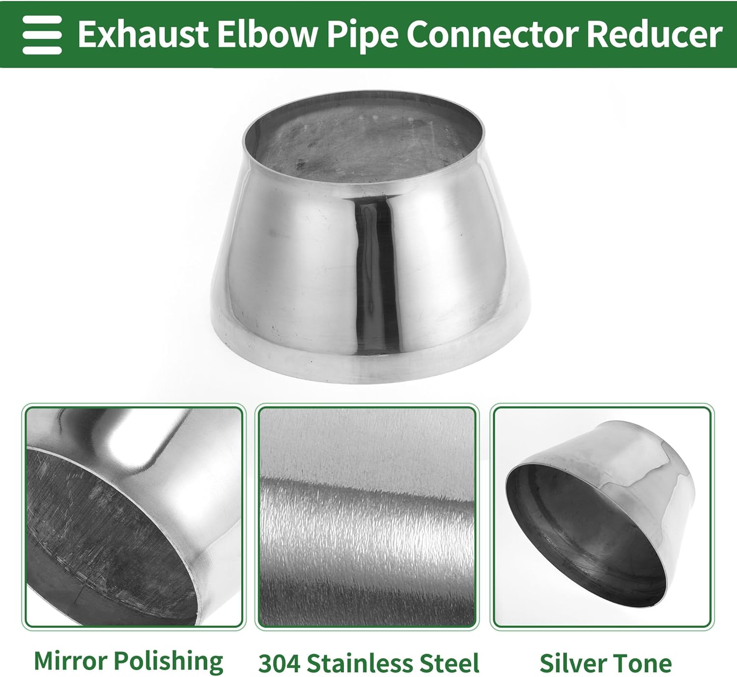 Motoforti Mandrel Exhaust Bend Elbow Concentric Reducer Car Exhaust Pipe Tubing Piping Adapter 6.25" OD to 8.5" OD 304 Stainless Steel Silver Tone