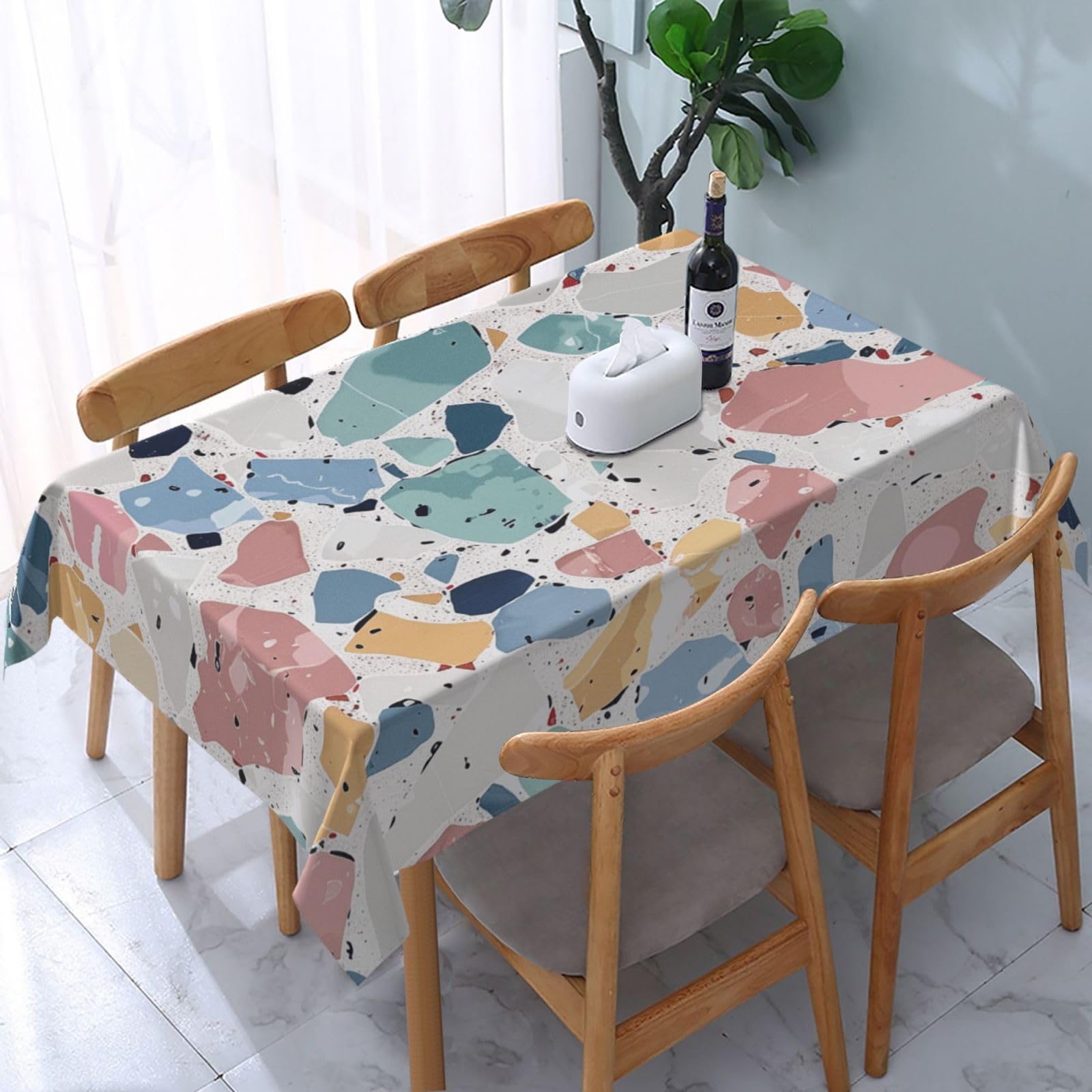 WPKJU Terrazzo Marble Pastel Printed Tablecloth Water Resistant Table Cover Washable Rectangle Table Cloth for Tables 54x72 in