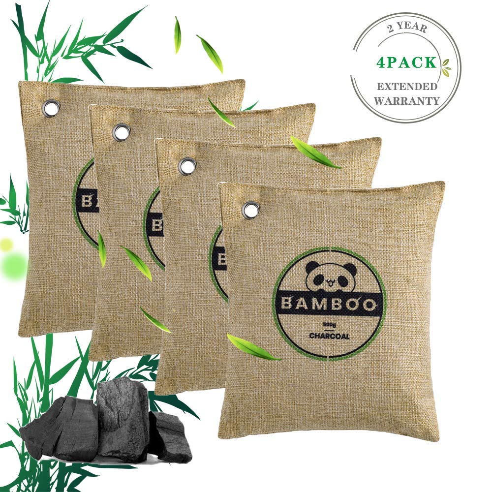 Bamboo Charcoal Air Purifying Bag 4 Pack ,Natural Fresh Charcoal Bags ,Activated Charcoal Bags For Odor Absorption, Charcoal Smell Absorber Home,Charcoal Air Freshener Bags For Home,Car,Pets,Bathroom