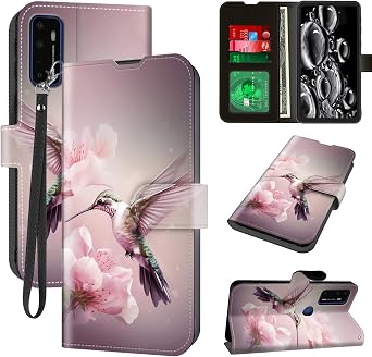 for Cricket Dream 5G Phone Case Wallet/AT&T Radiant Max 5G Phone Case Wallet with Card Holder & Wrist Strap Kickstand Folio Leather Magnetic Protective Shockproof Cover,Bird Pink Floral