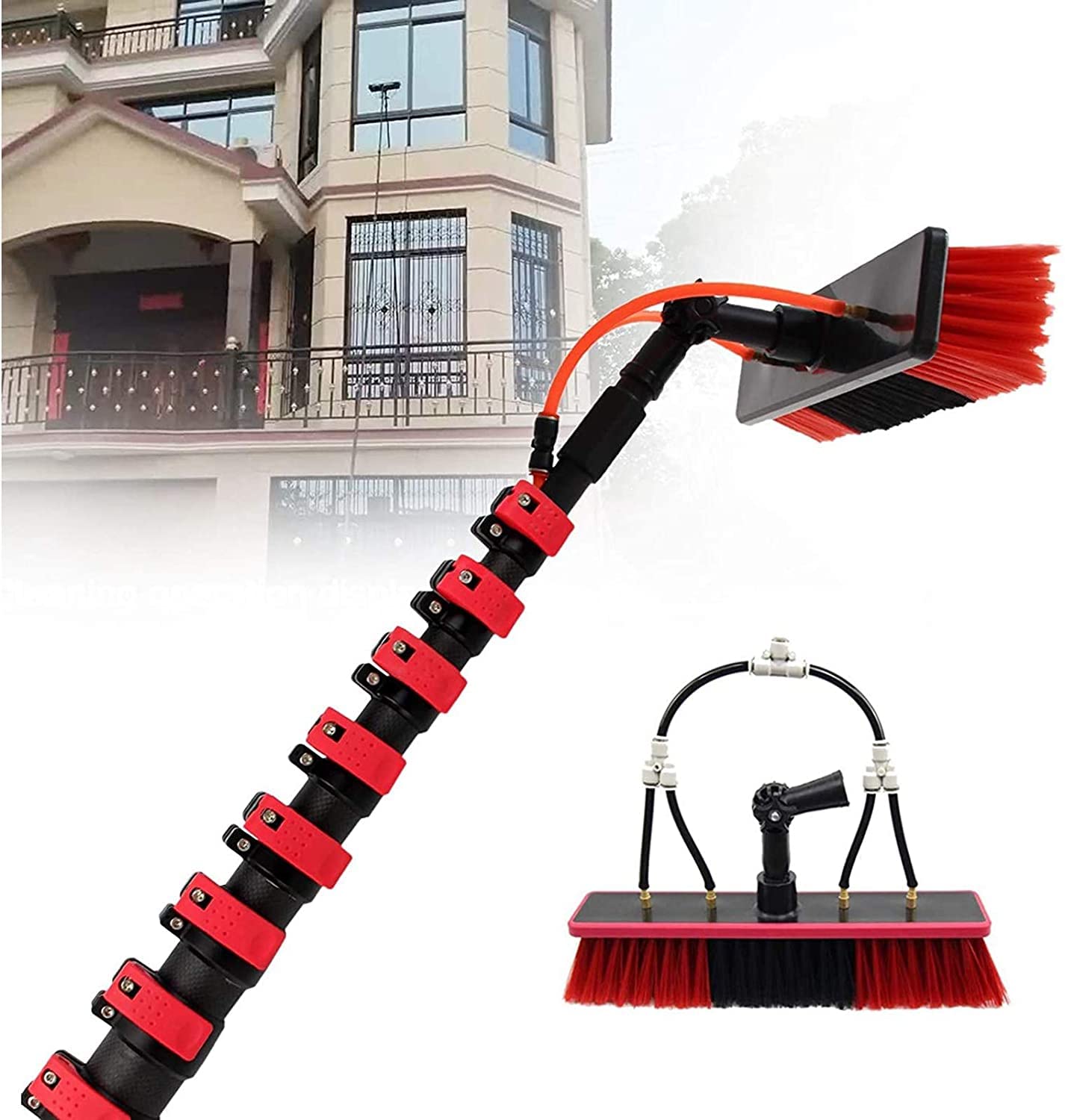 YHKJLYH 3.6-10.8M Water Fed Telescopic Brush, Water Fed Conservatory Roof Cleaner Telescopic Brush, Window Cleaning Pole Water Fed Telescopic Brush, Extendable Solar Panel Cleaning Brush (6M)