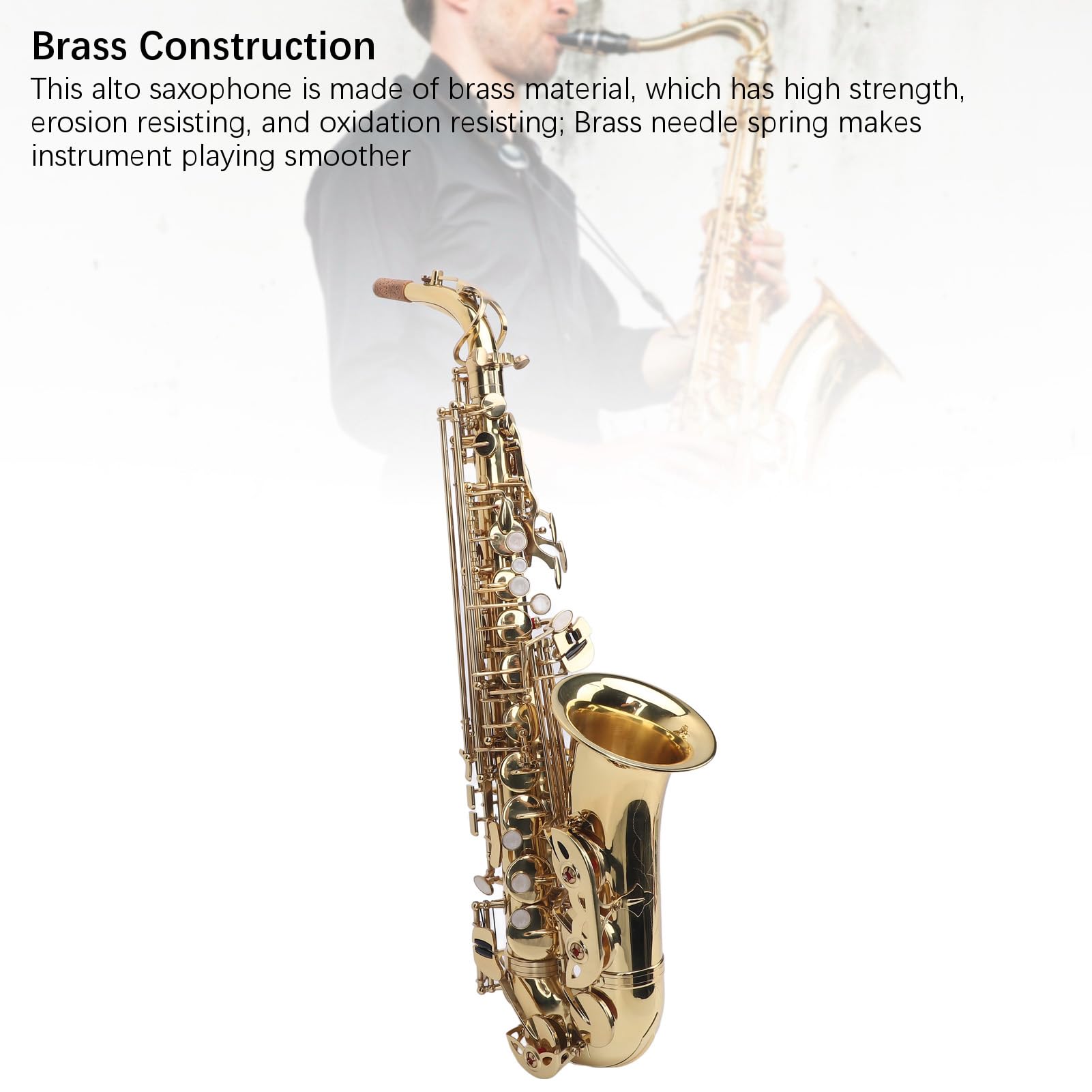 Sassofono Mib Alto, Kit Professionale per Sassofono Mib Alto in Ottone con Custodia per Trasporto e Cinghie per Bocchino for Studenti, Principianti, Professionisti