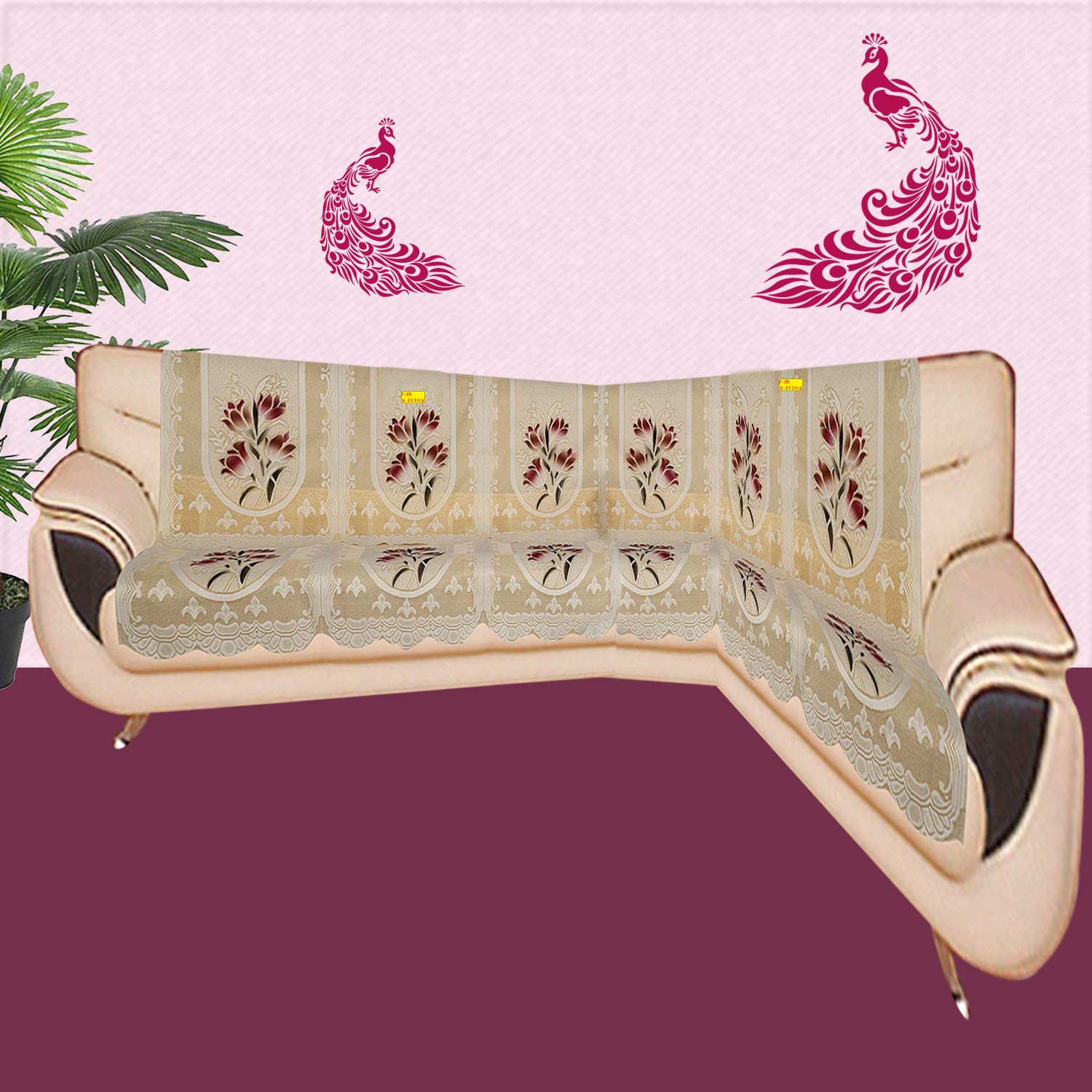 Fab Nation Sofa Cover L Shape 5/6 Seater for Corner L Type Sofa Set in Living Room - Floral Design Printed Fabric, Large Size 12 pc sofa covers (Multicolour, Cotton)