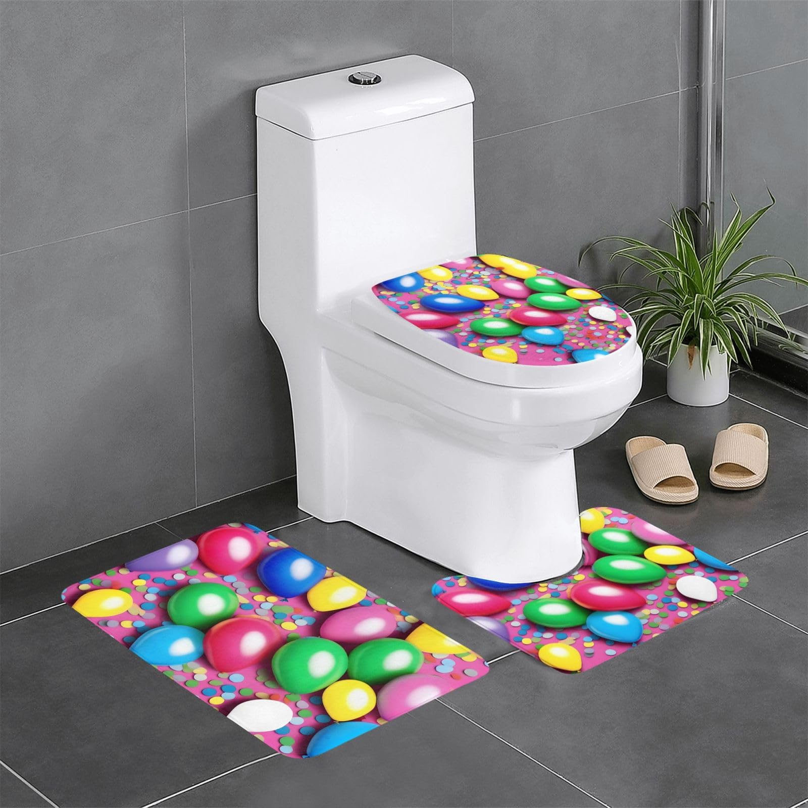Tapis de salle de bain pour toilettes et meuble-lavabo au motif festif