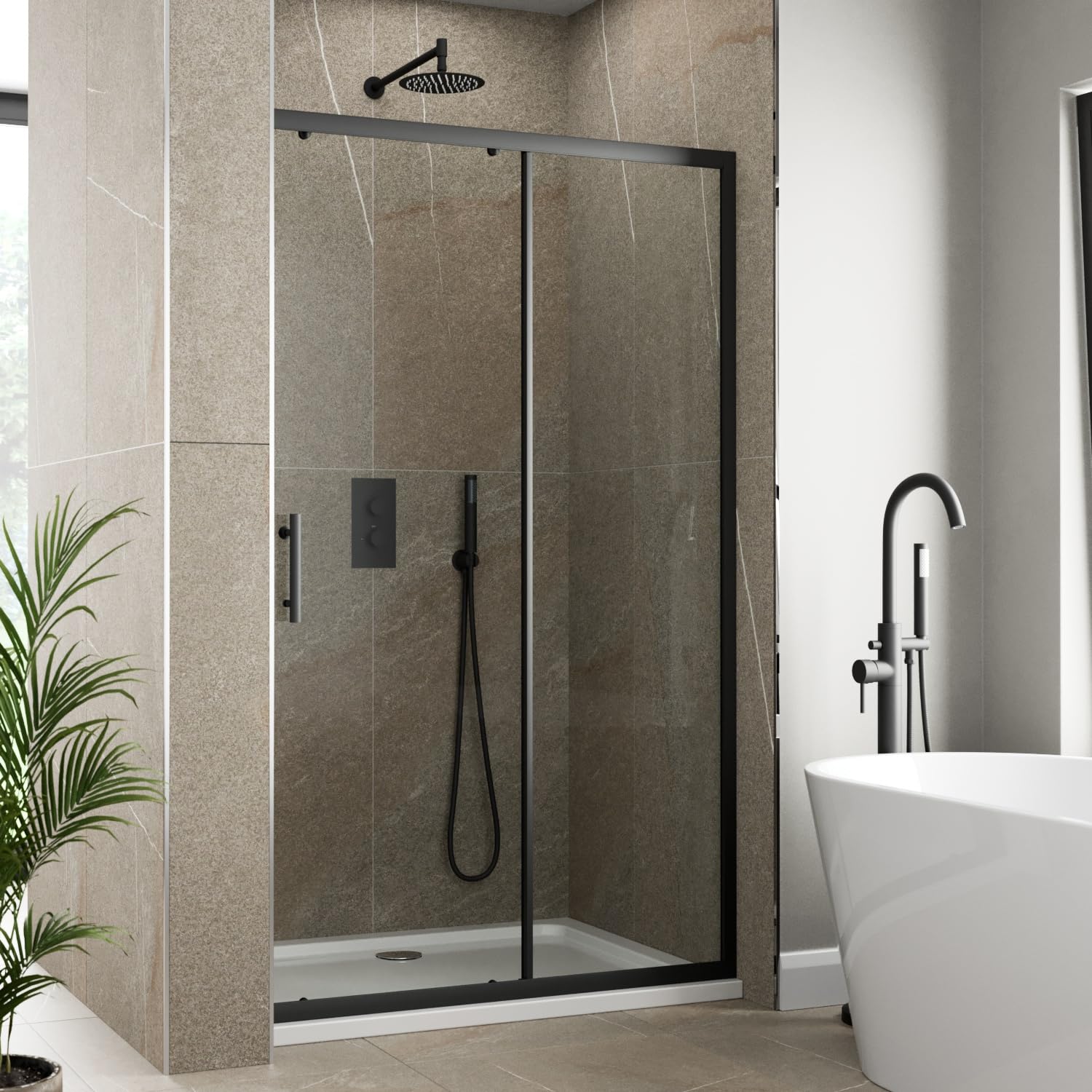 Luxura Black Luxura® 1200Mm Sliding Shower Door Screen For Wet Room Cubicle Enclosures, 6Mm Toughened Safety Glass, Framed, Reversible, Matt