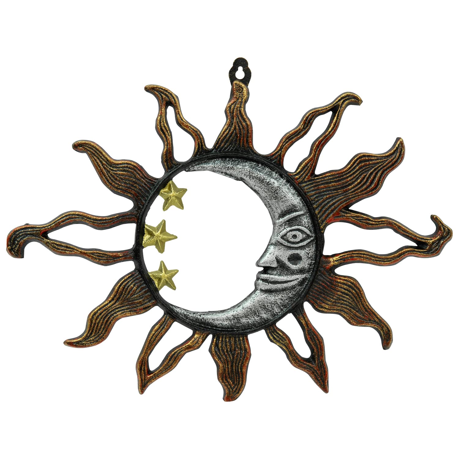Woodside Wall Mounted Cast Iron Sun/Moon Face Wall Art Decoration, Indoor/Outdoor Heavy Duty Décor for Home, Kitchen, Bathroom, Garden
