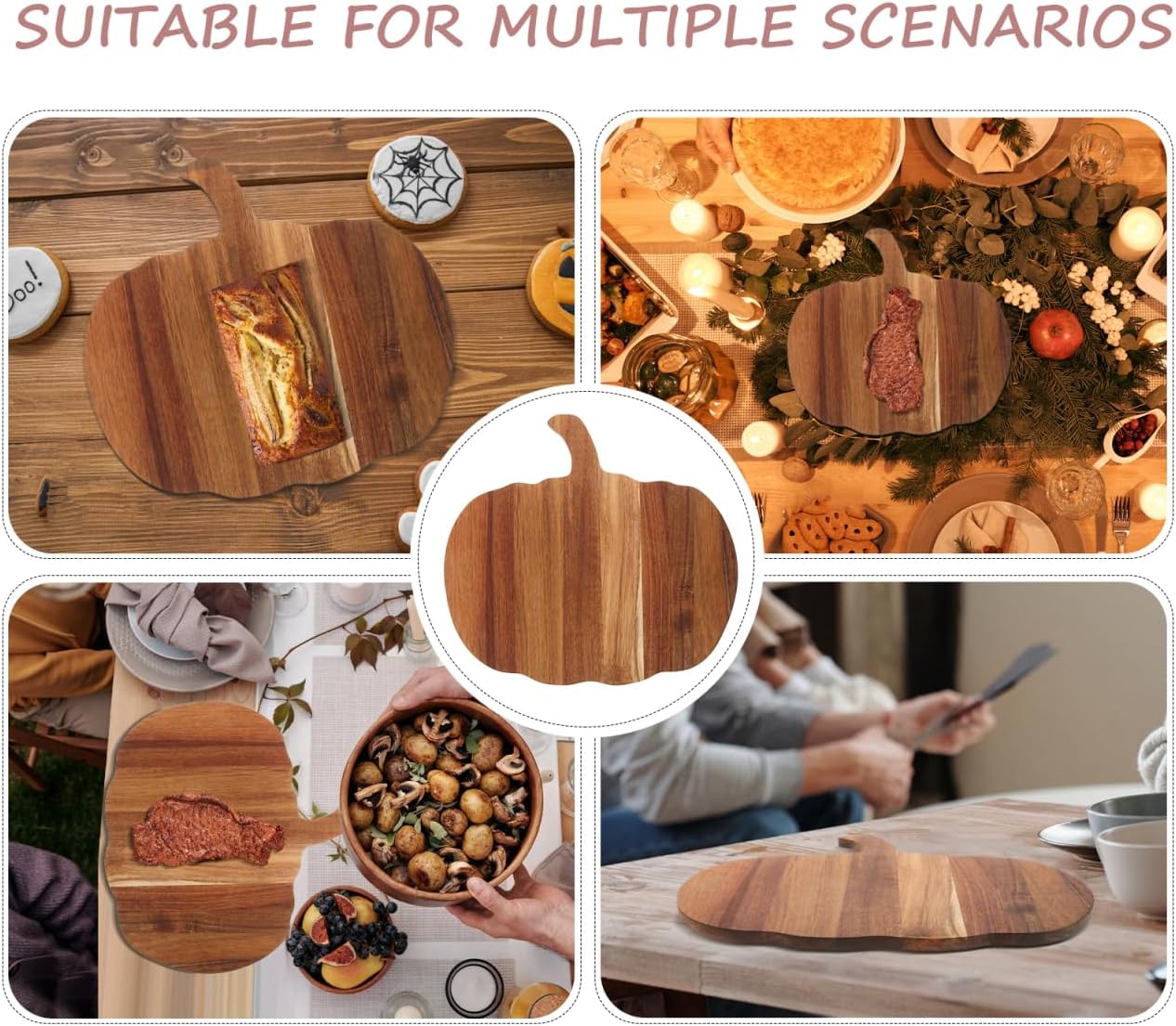 Homoyoyo Pumpkin Shaped Acacia Wood Cutting Board with Handle, Decorative Charcuterie Serving Board for Cheese Fruit Snacks, Spring Kitchen Decor, Easter Brunch Party Platter